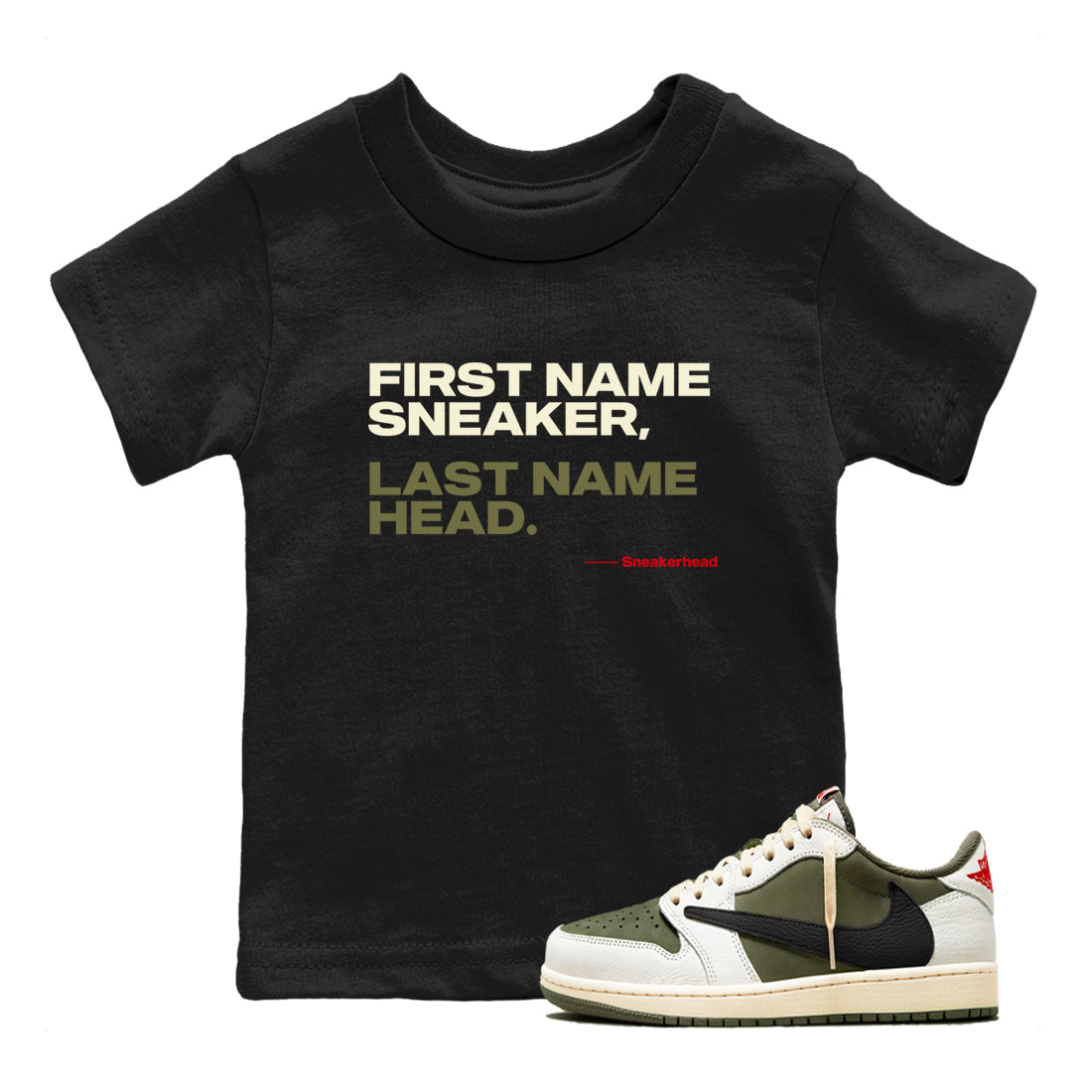 My Name Is snkmatch snkmatch Tees Kids - Air Jordan 1 Travis Scott Medium Olive