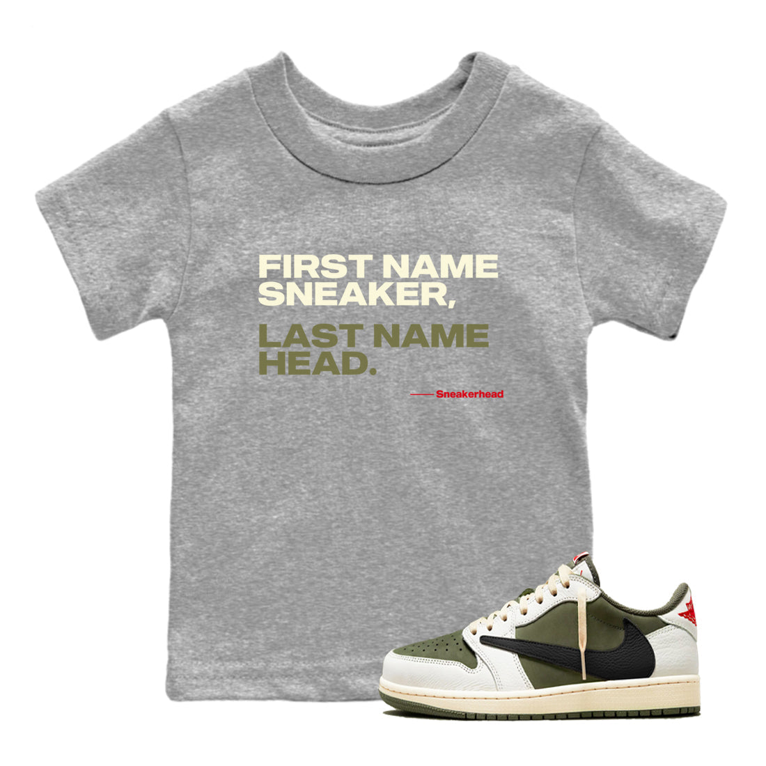 My Name Is snkmatch snkmatch Tees Kids - Air Jordan 1 Travis Scott Medium Olive