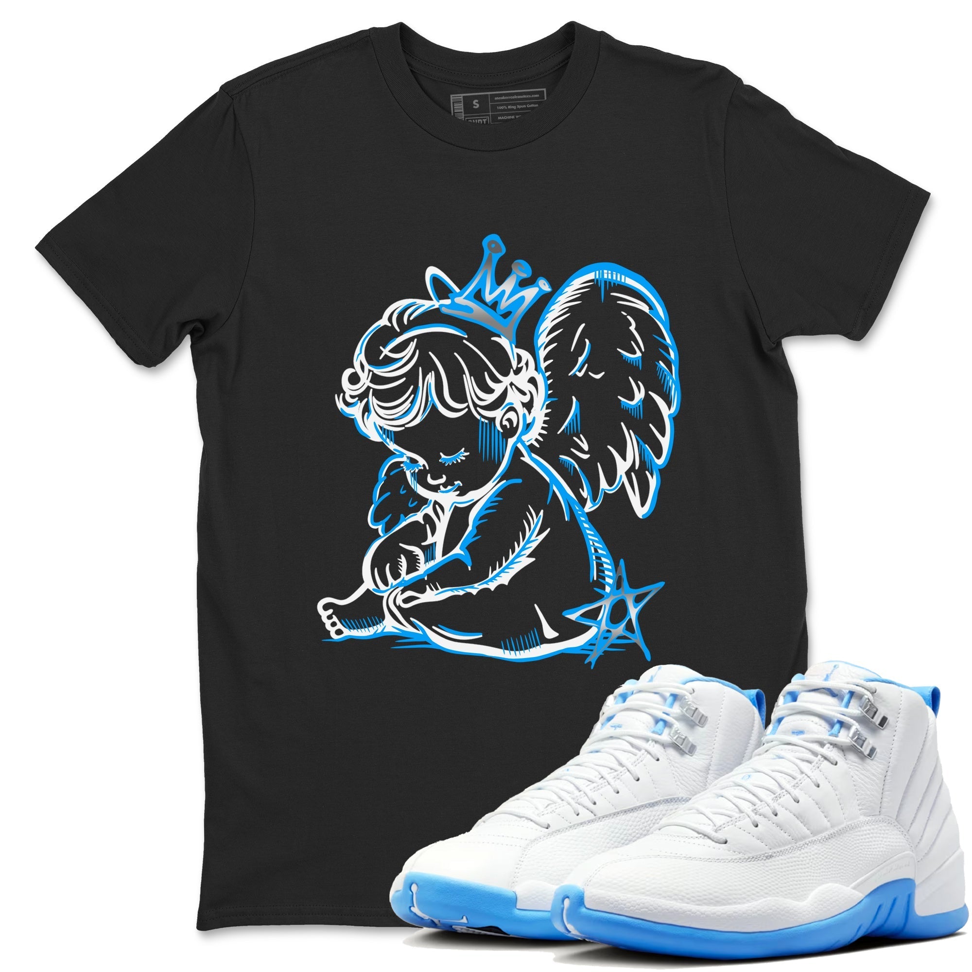 Neon Angel snkmatch Tees - Air Jordan 12 White and University Blue
