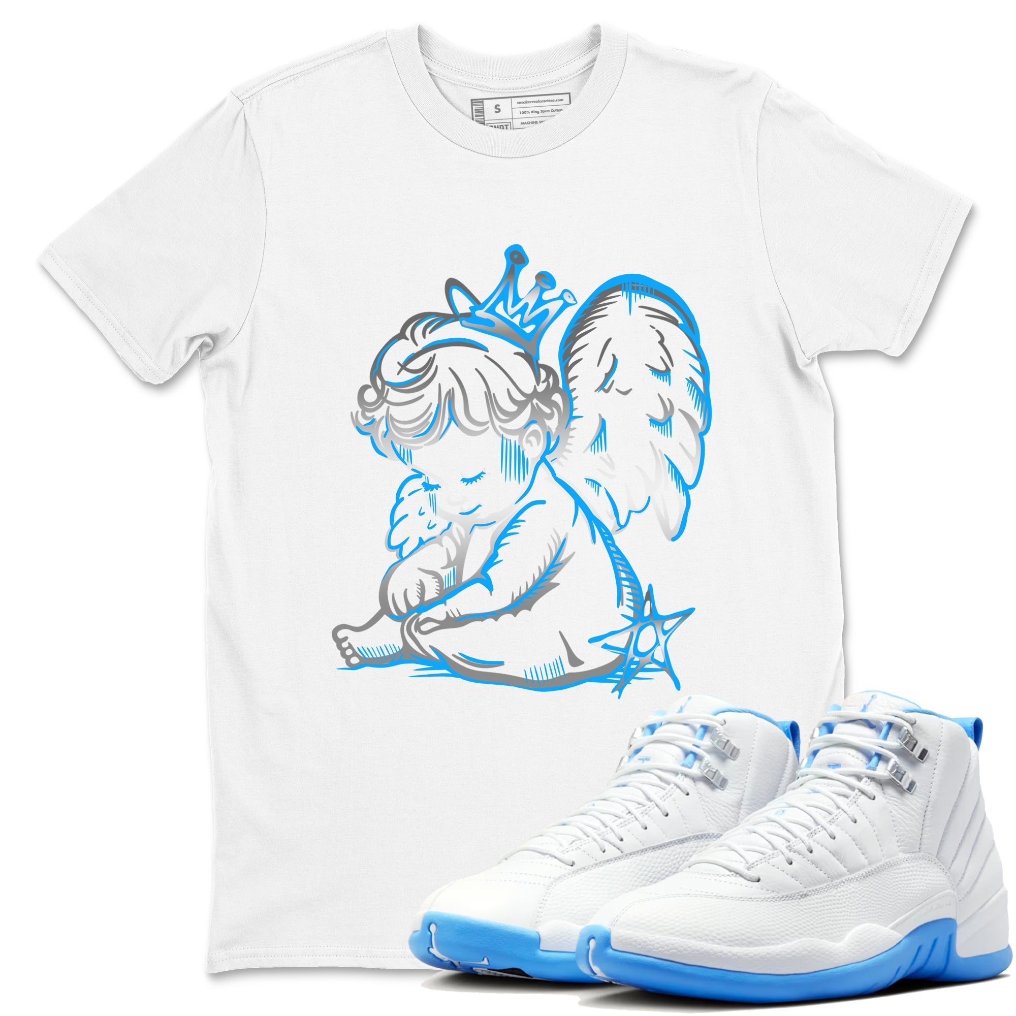 Neon Angel snkmatch Tees - Air Jordan 12 White and University Blue