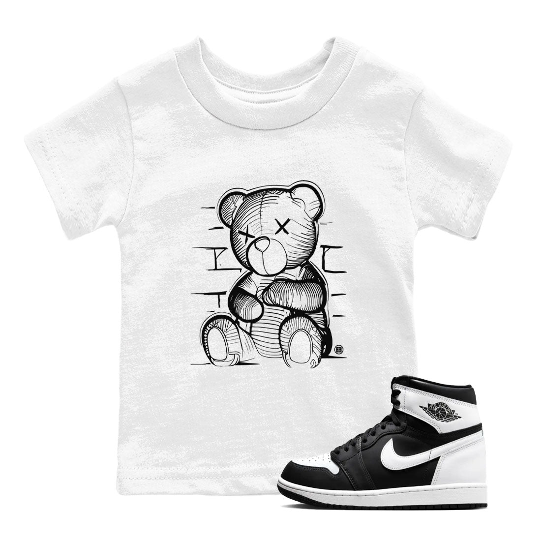 Neon Bear snkmatch Tees Kids - Air Jordan 1 Black White