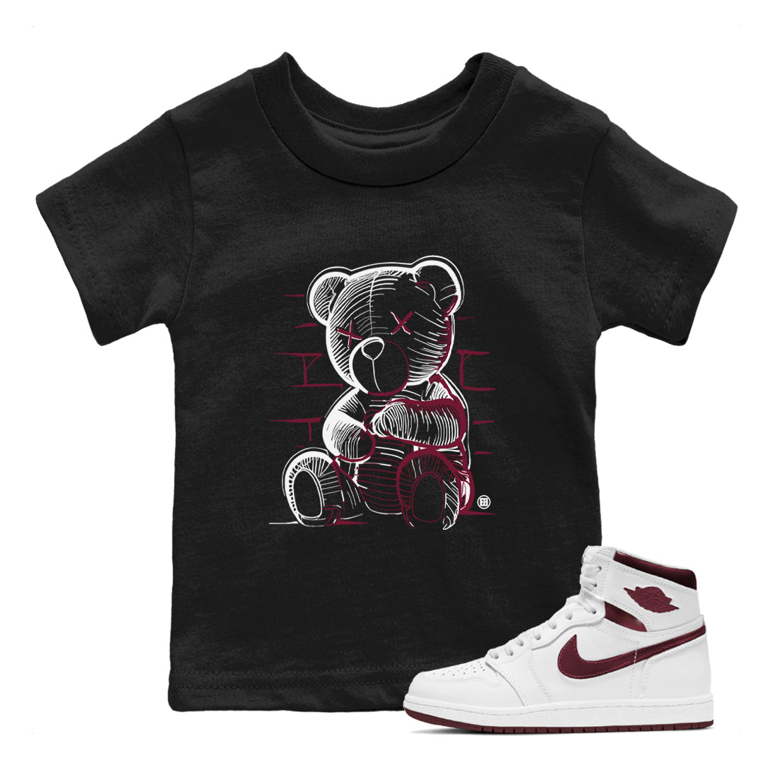 Neon Bear snkmatch Tees Kids - Air Jordan 1 Metallic Burgundy