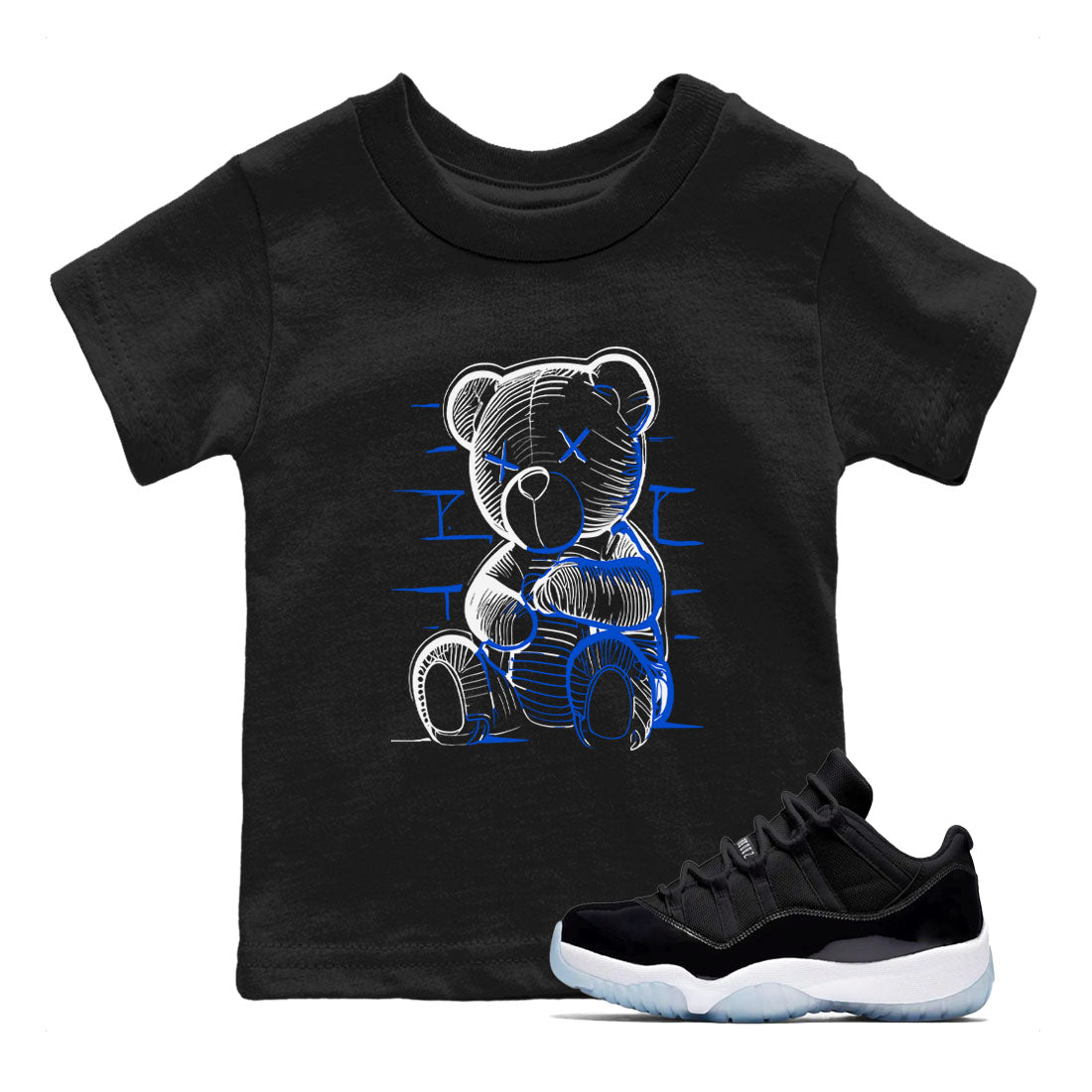 Neon Bear snkmatch Tees Kids - Air Jordan 11 Black and Varsity Royal