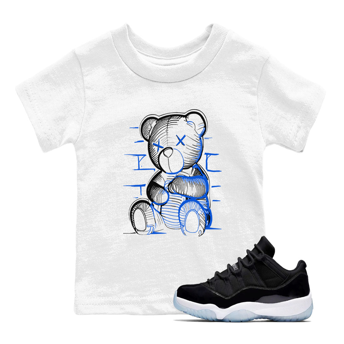 Neon Bear snkmatch Tees Kids - Air Jordan 11 Black and Varsity Royal