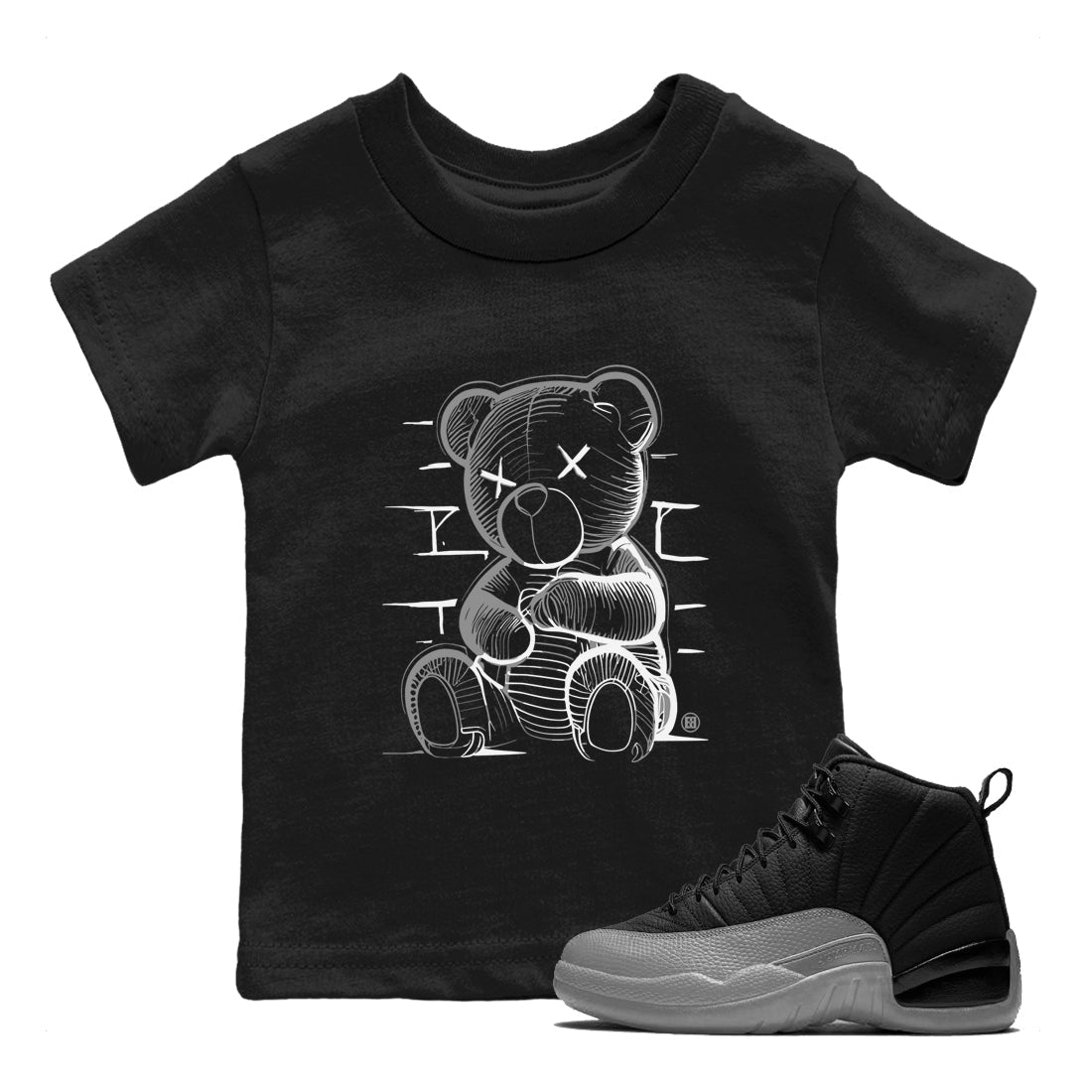 Neon Bear snkmatch Tees Kids - Air Jordan 12 Black Wolf Grey