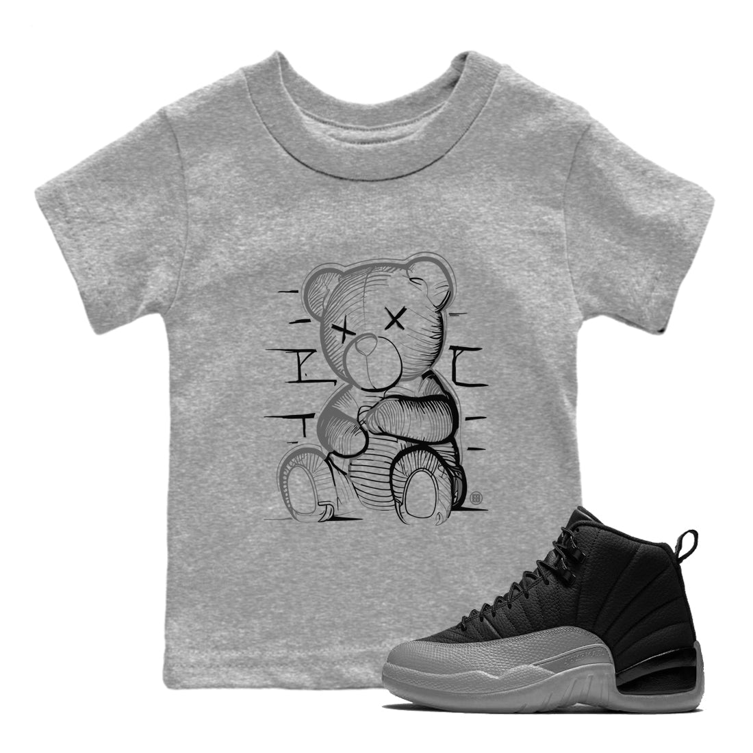 Neon Bear snkmatch Tees Kids - Air Jordan 12 Black Wolf Grey