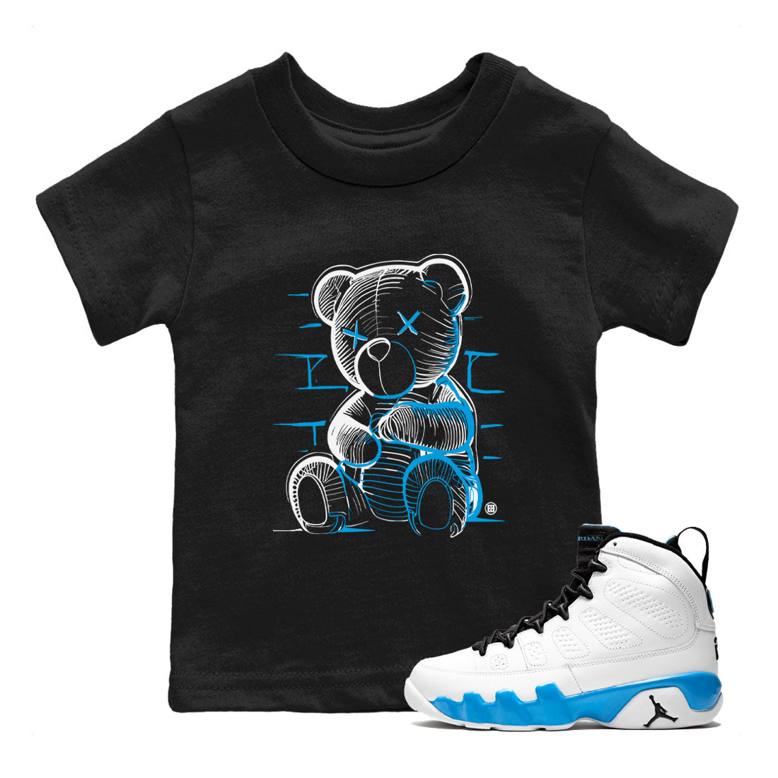 Neon Bear snkmatch Tees Kids - Air Jordan 9 Powder Blue