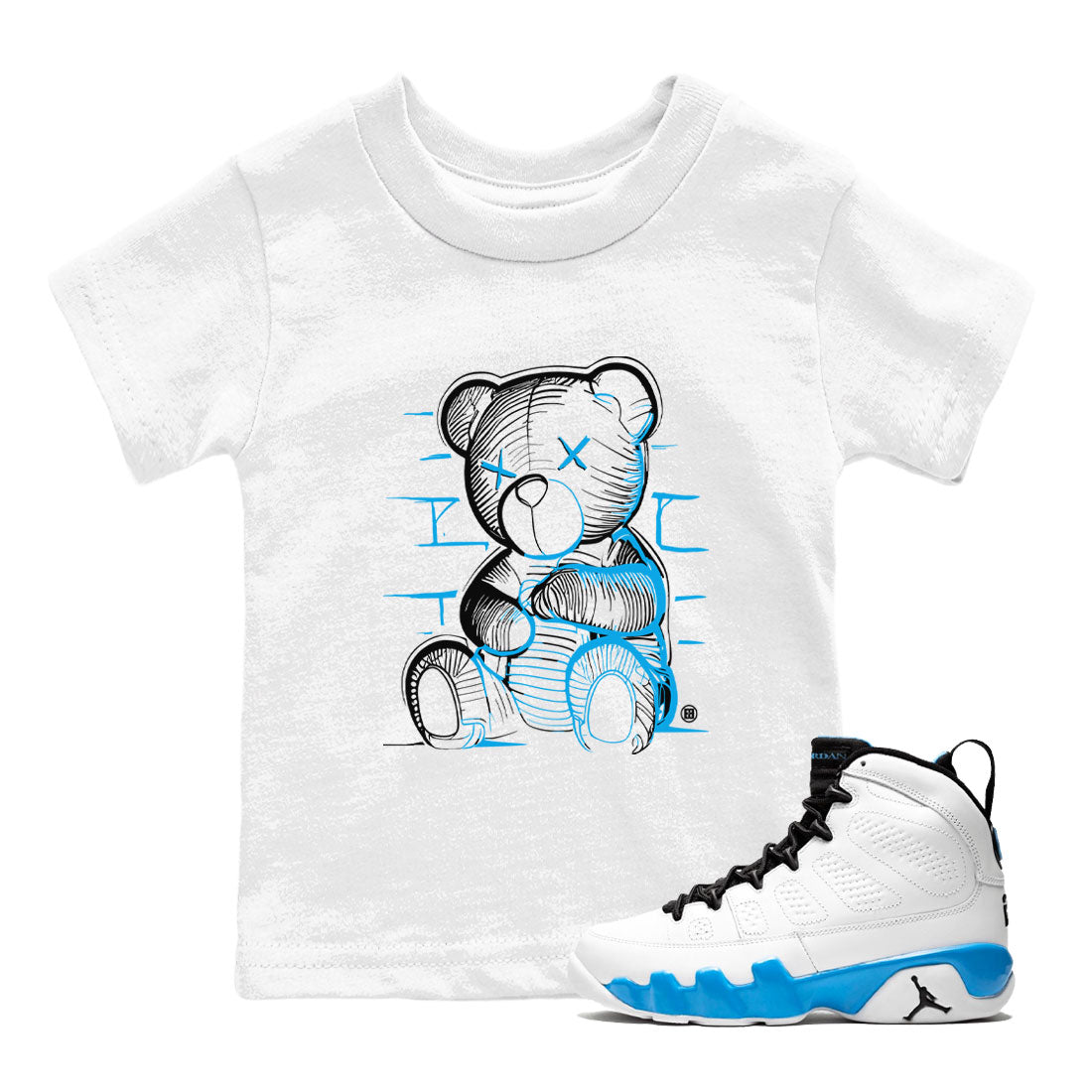 Neon Bear snkmatch Tees Kids - Air Jordan 9 Powder Blue