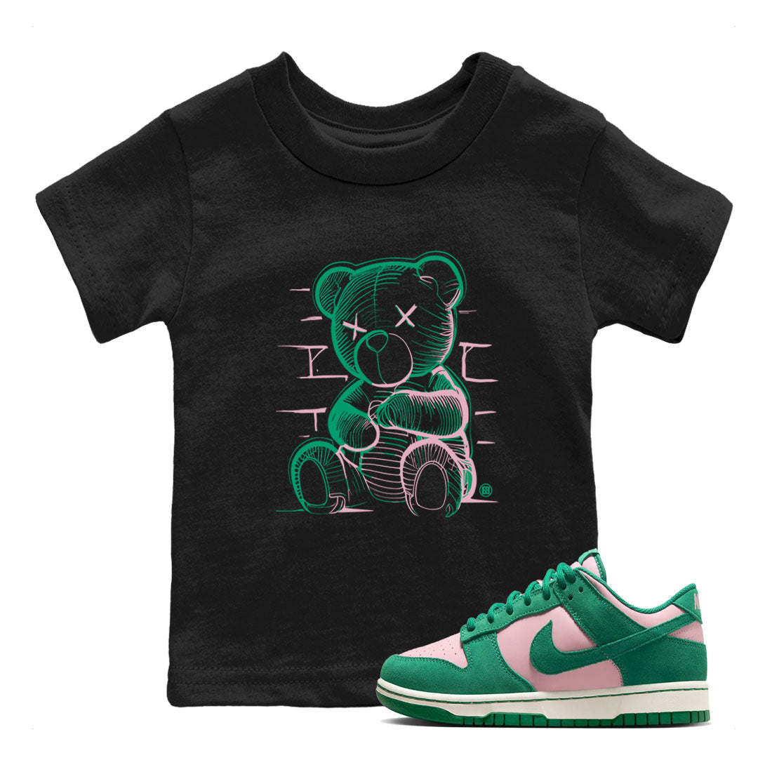 Neon Bear snkmatch Tees Kids - Dunk Medium Soft Pink Malachite