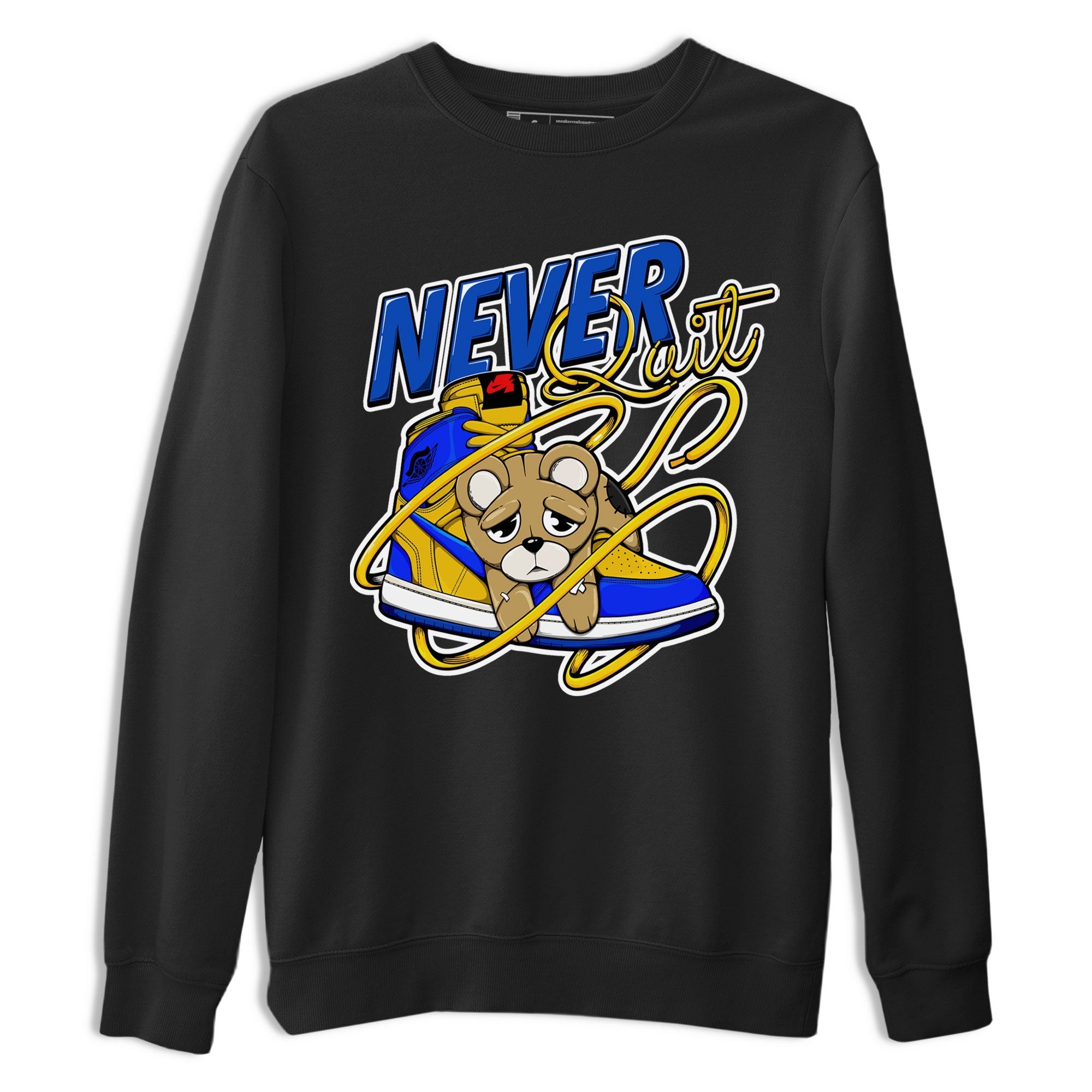 Never Quit snkmatch Tee - Air Jordan 1 Game Royal Varsity Maize