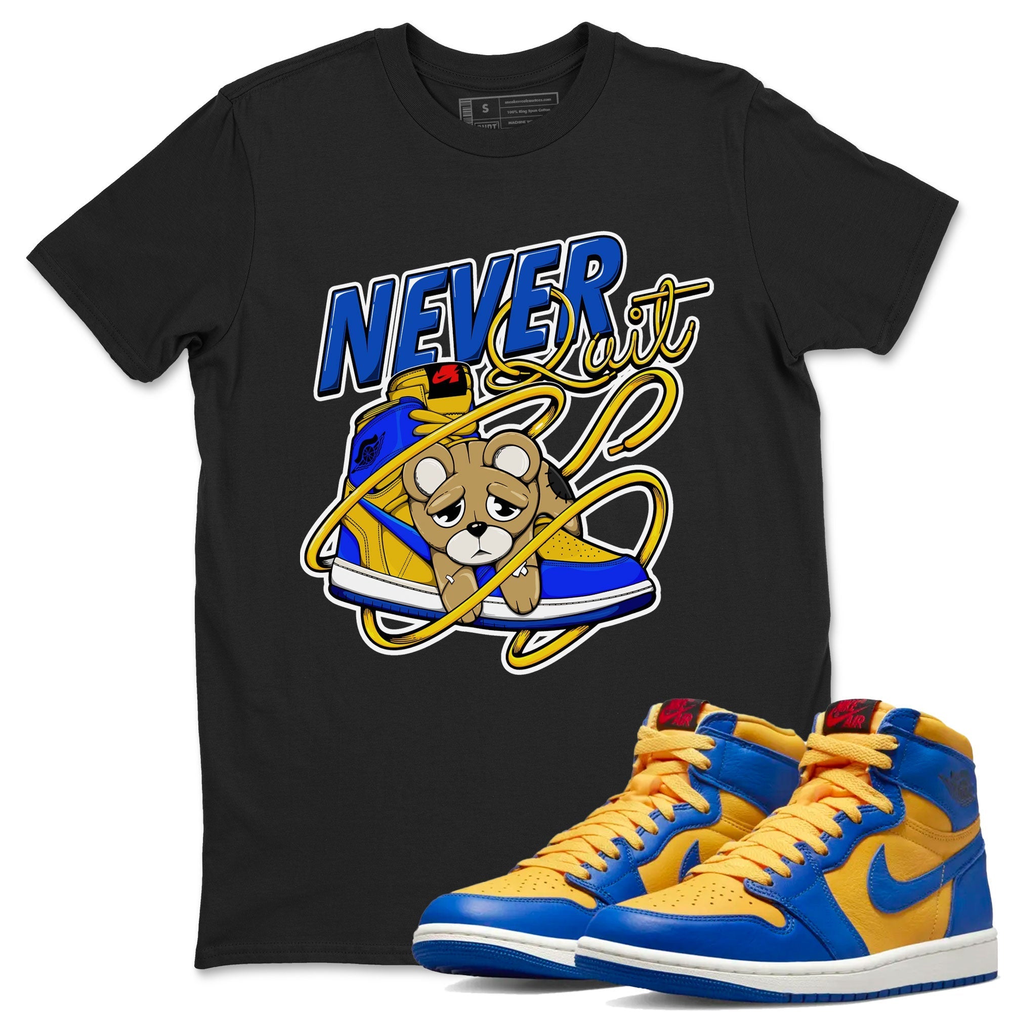 Never Quit snkmatch Tee - Air Jordan 1 Game Royal Varsity Maize