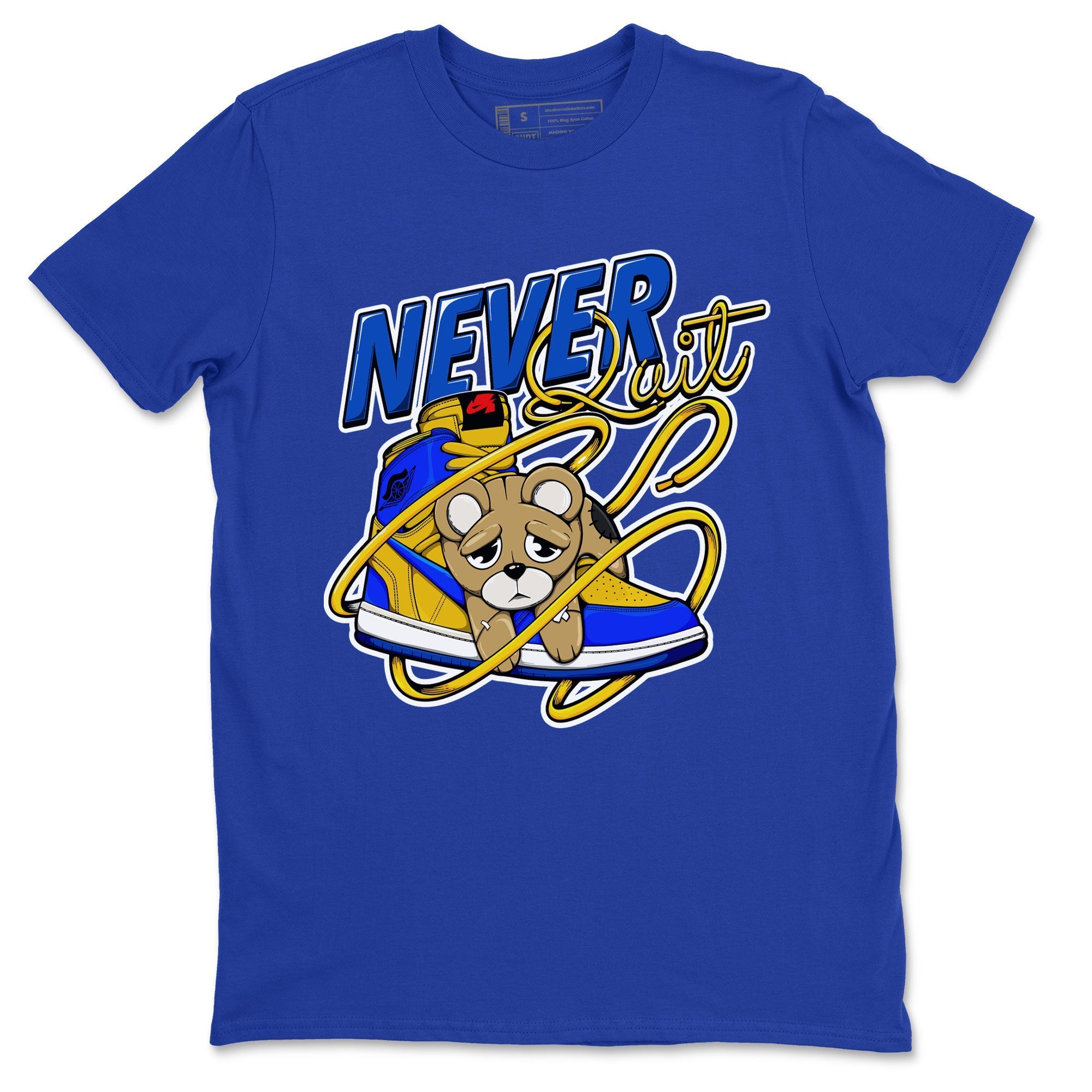 Never Quit snkmatch Tee - Air Jordan 1 Game Royal Varsity Maize