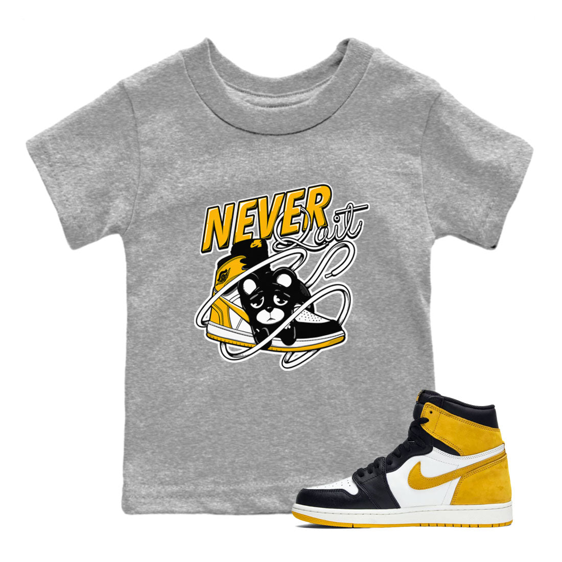 Never Quit snkmatch Tees Kids - Air Jordan 1 Yellow Ochre