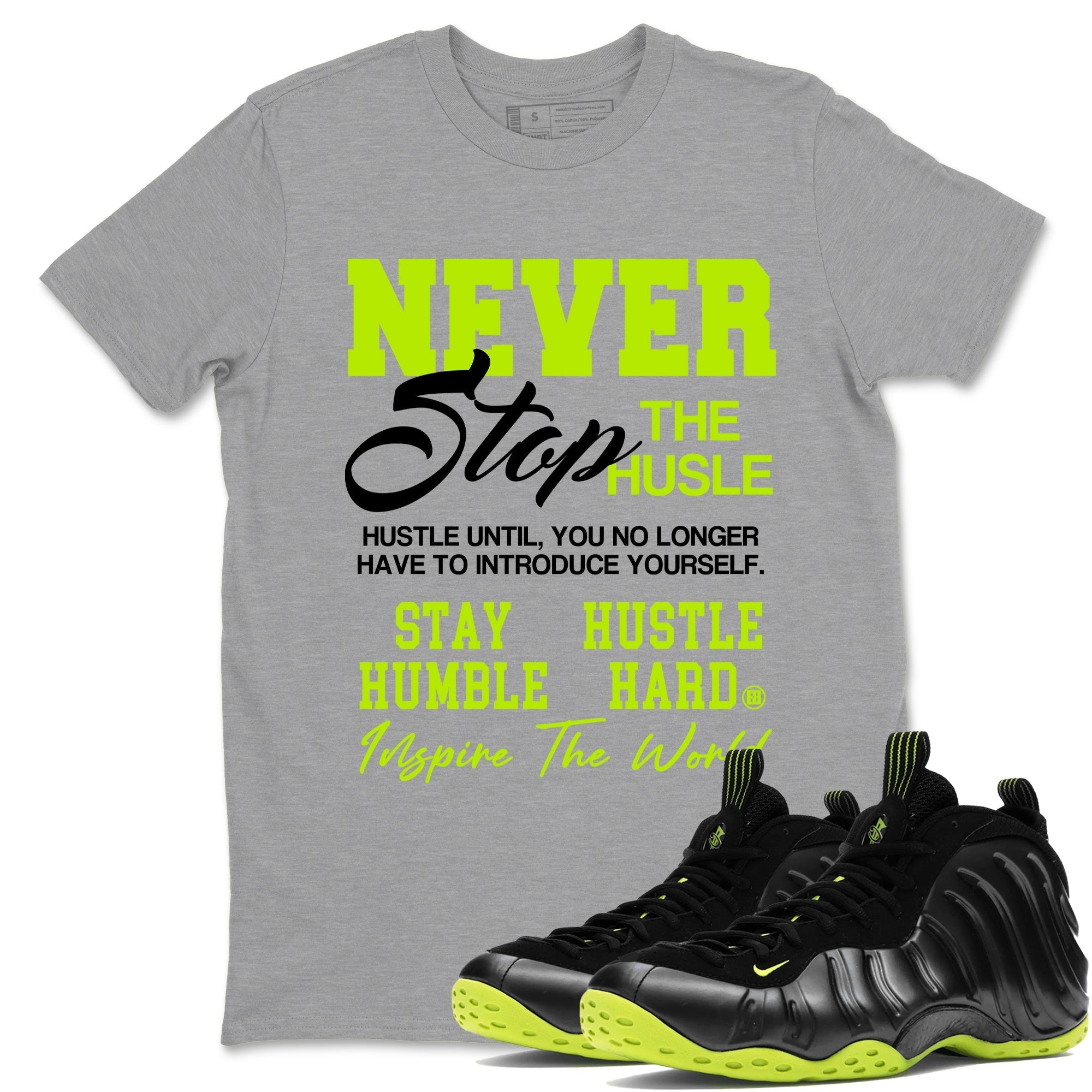 Never Stop The Hustle snkmatch Tees - Air Foamposite One Black Volt