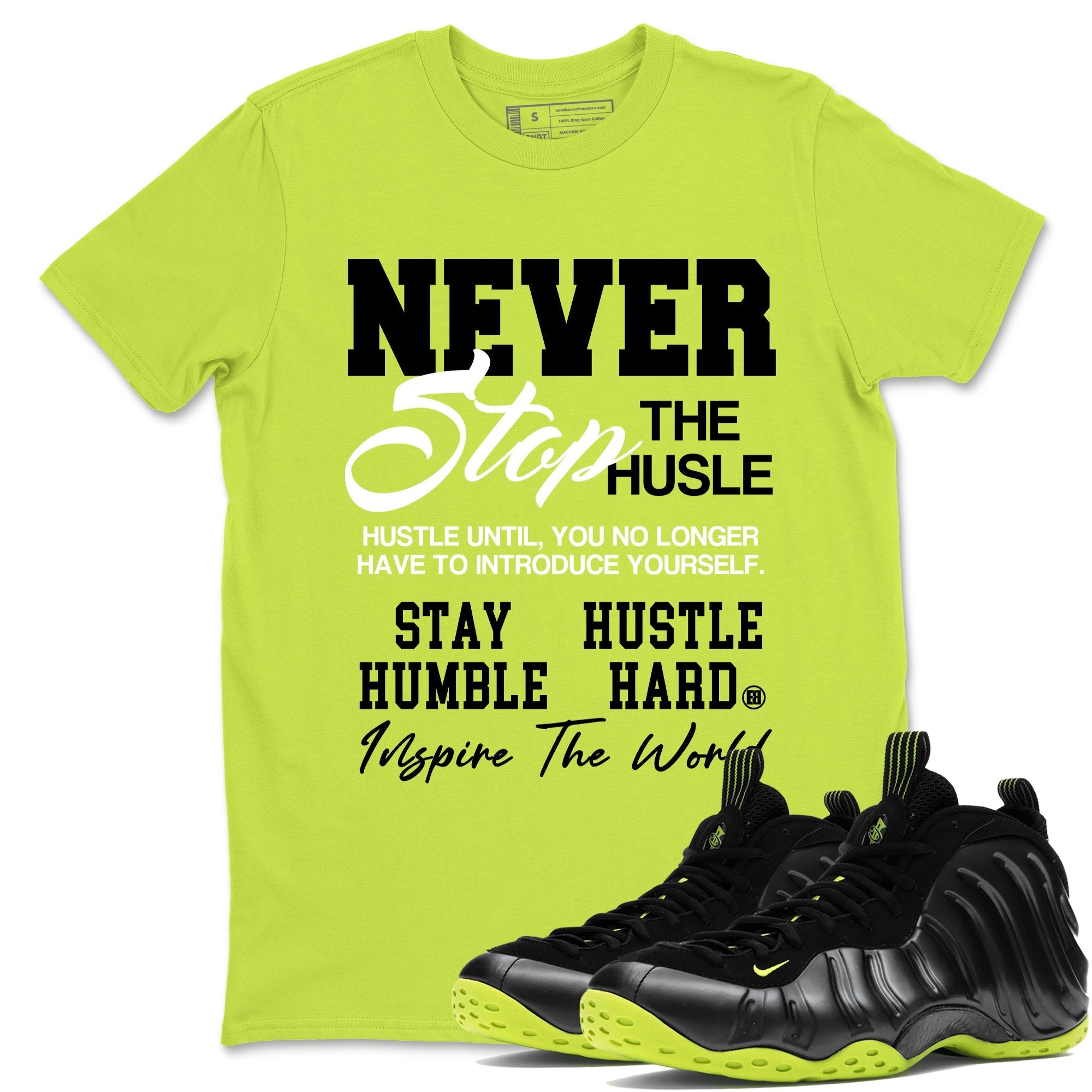 Never Stop The Hustle snkmatch Tees - Air Foamposite One Black Volt