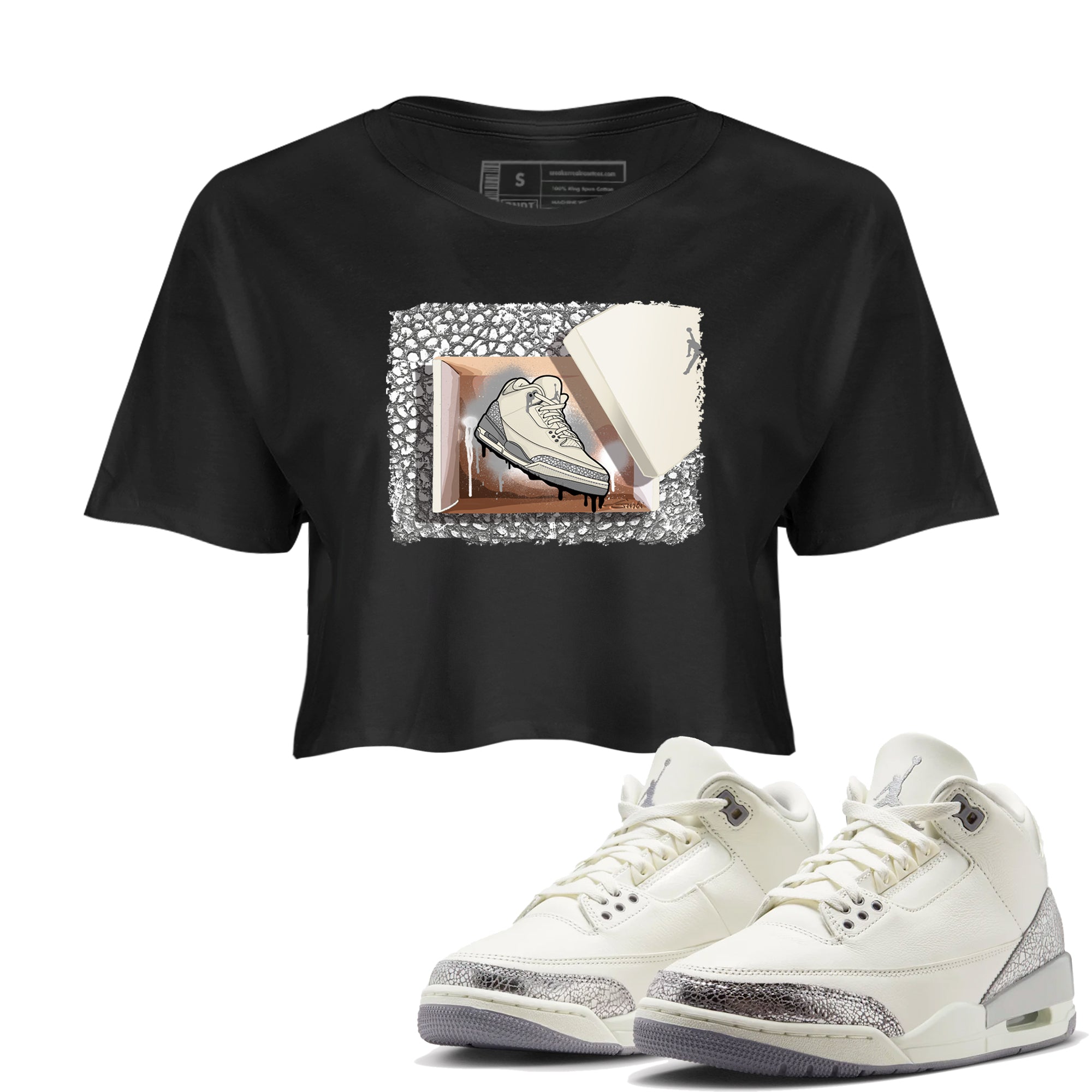 New Kicks snkmatch Women's Top - Air Jordan 3 Sail and Cement Grey