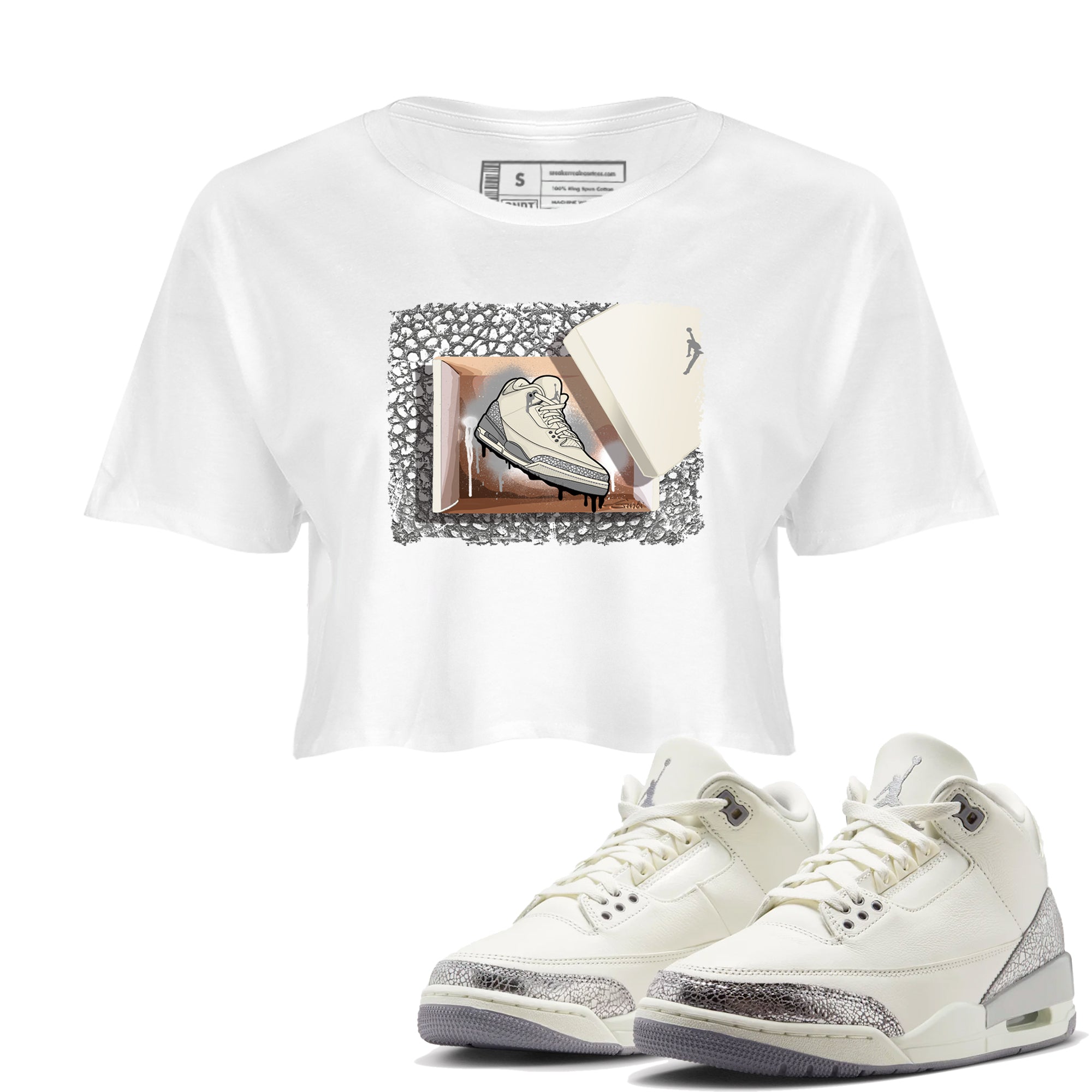 New Kicks snkmatch Women's Top - Air Jordan 3 Sail and Cement Grey