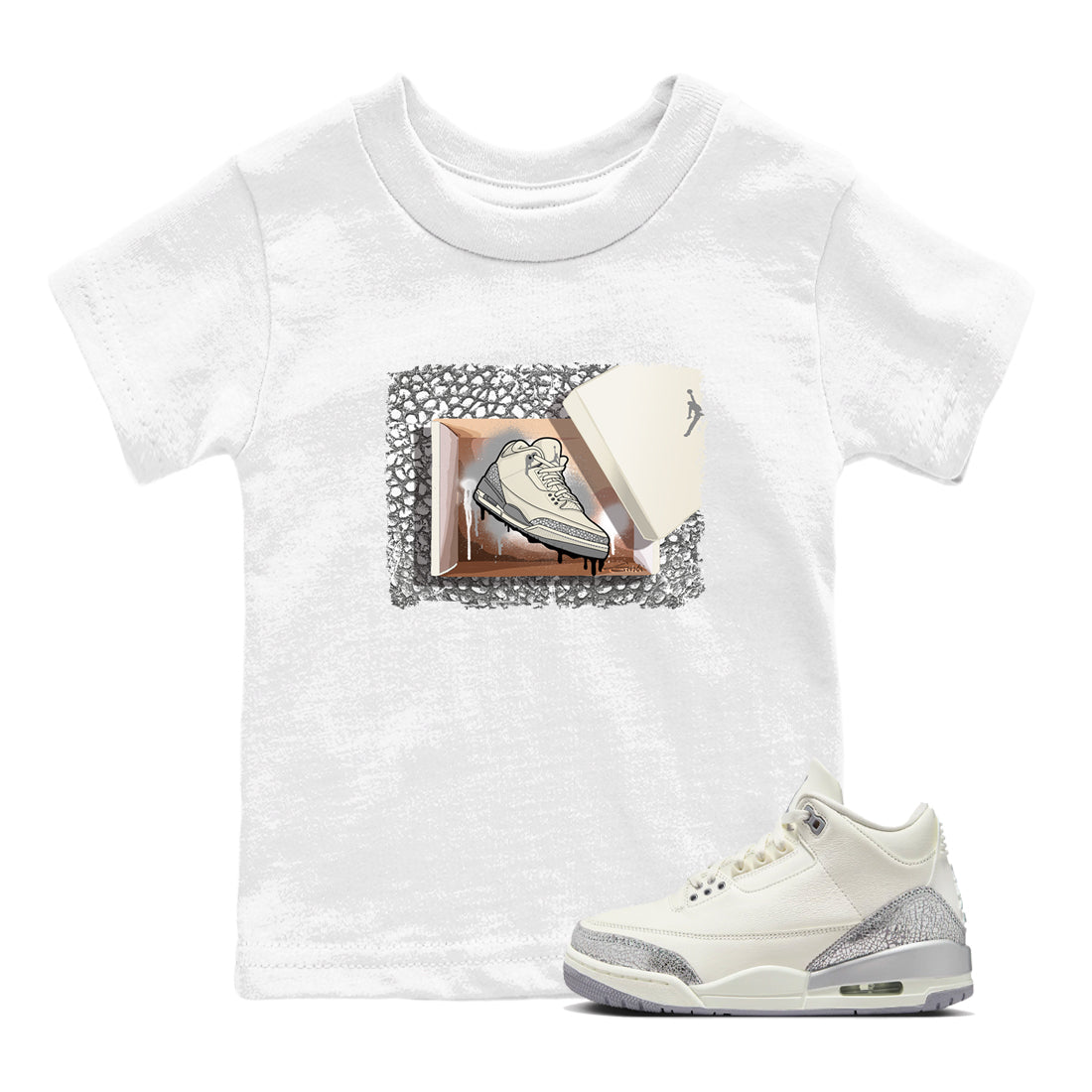New Kicks snkmatch Tees Kids - Air Jordan 3 Sail and Cement Grey
