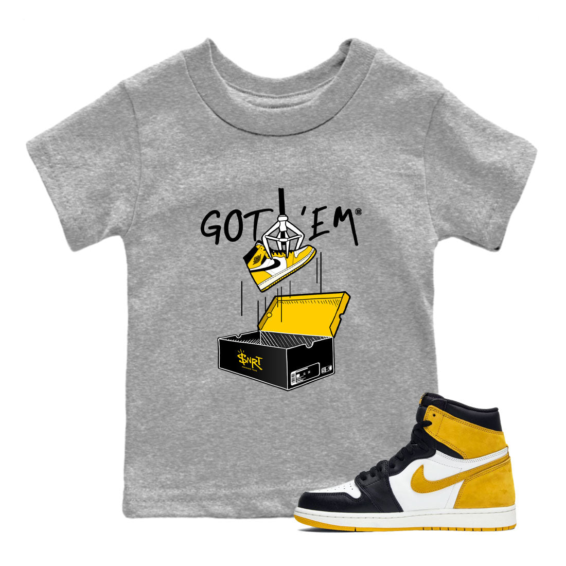 New Treasure Hunter snkmatch Tees Kids - Air Jordan 1 Yellow Ochre
