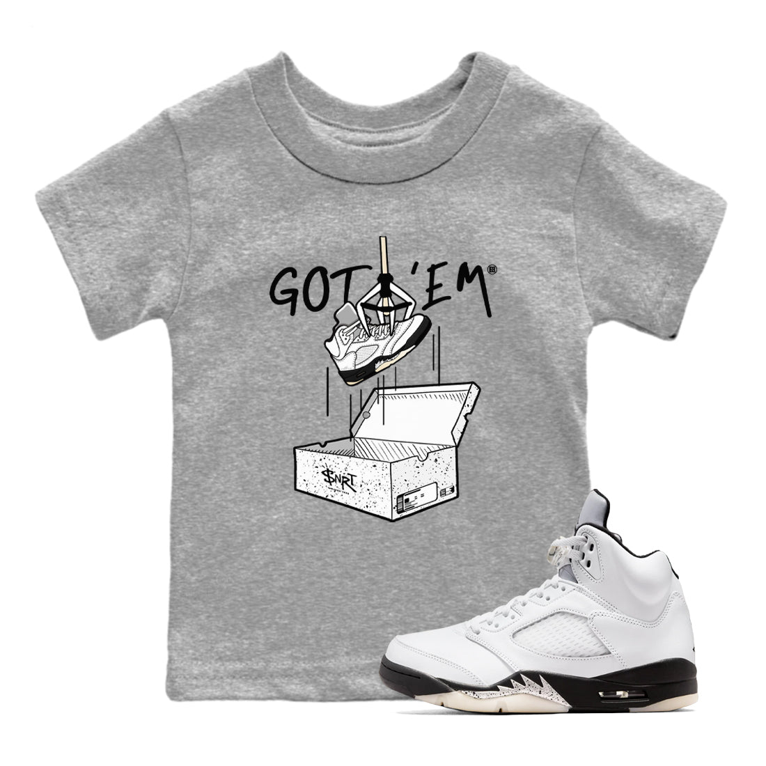 New Treasure Hunter snkmatch Tees Kids - Air Jordan 5 White Black