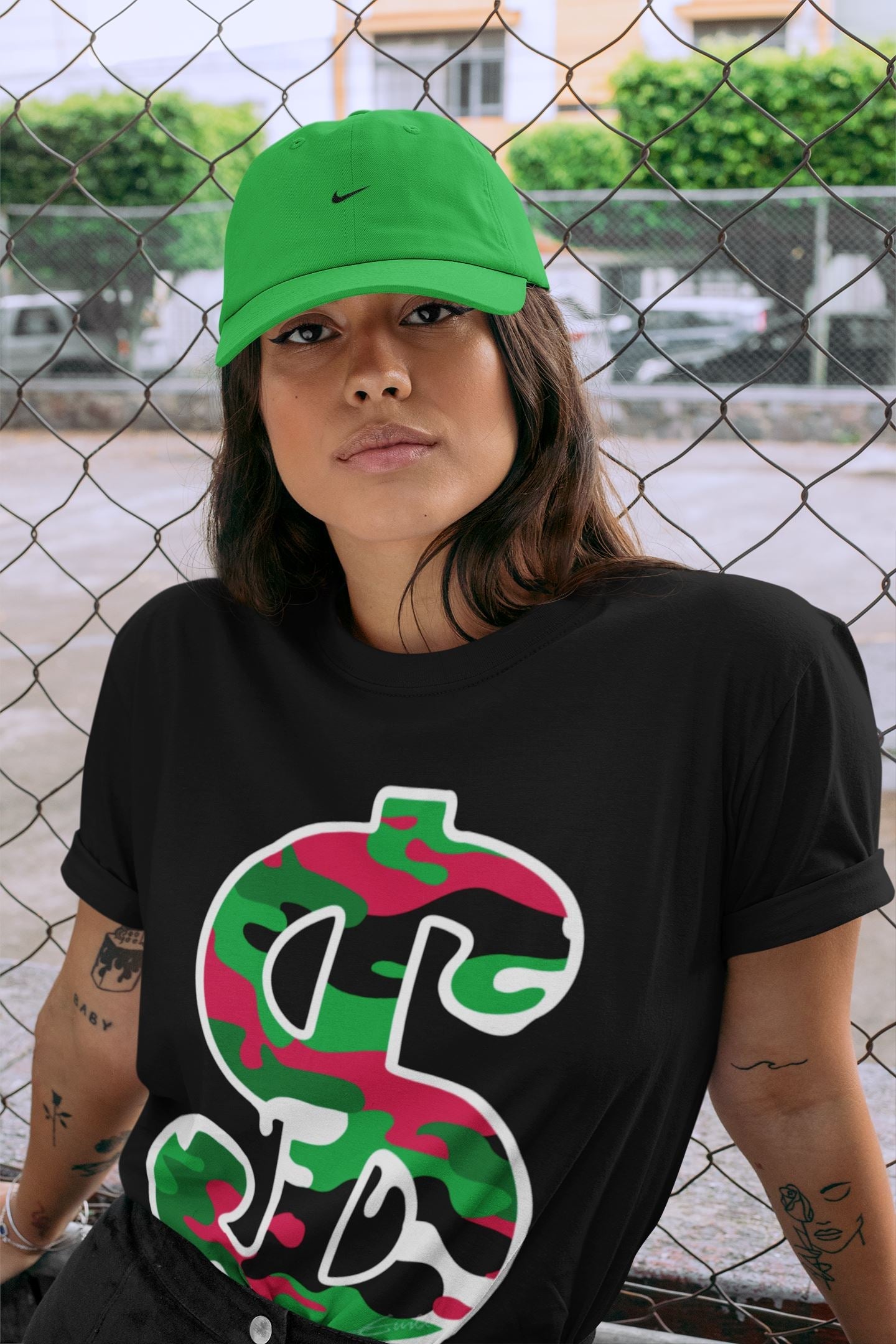 Dollar Camo Unisex Tops - Air Jordan 1 Lucky Green