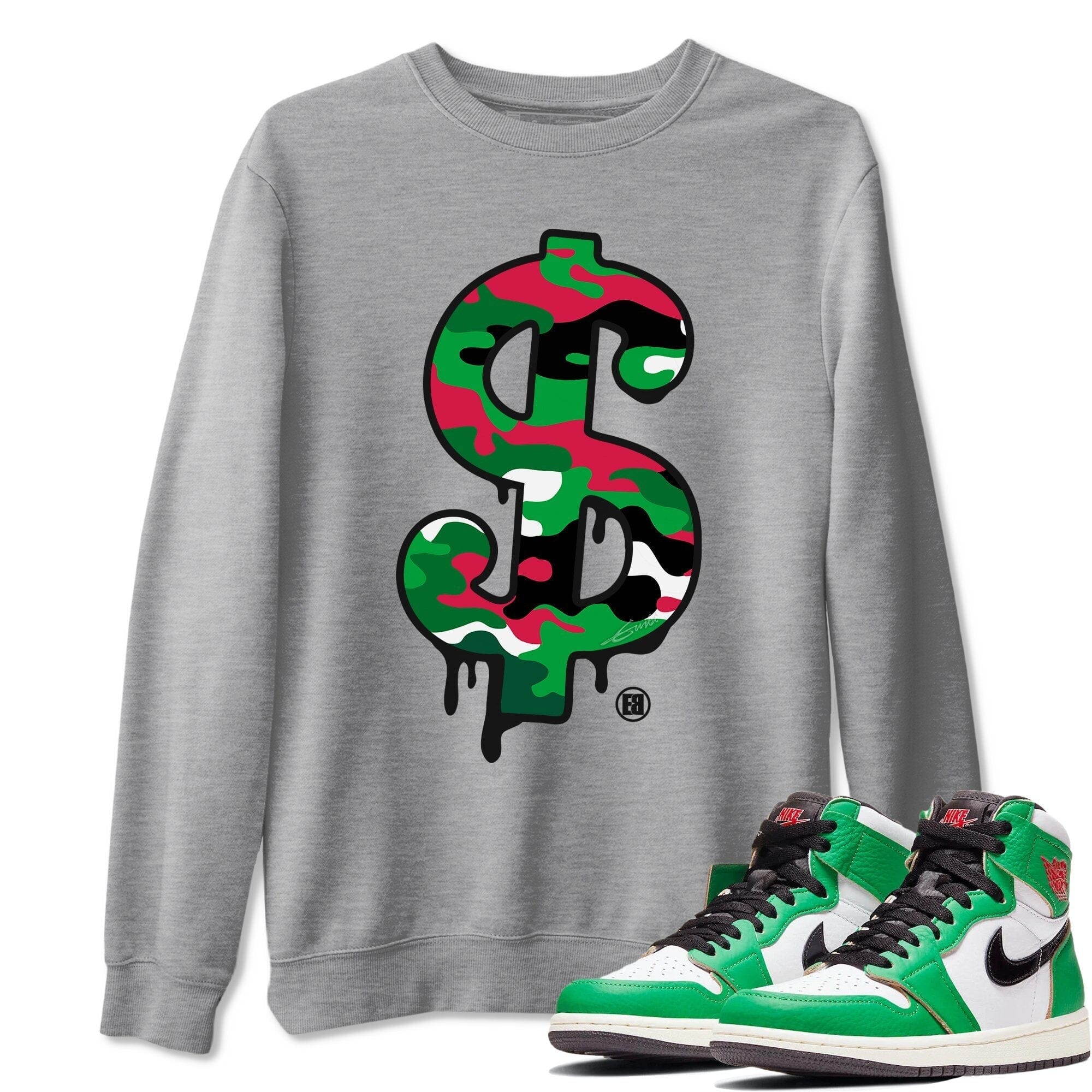 Dollar Camo Unisex Tops - Air Jordan 1 Lucky Green