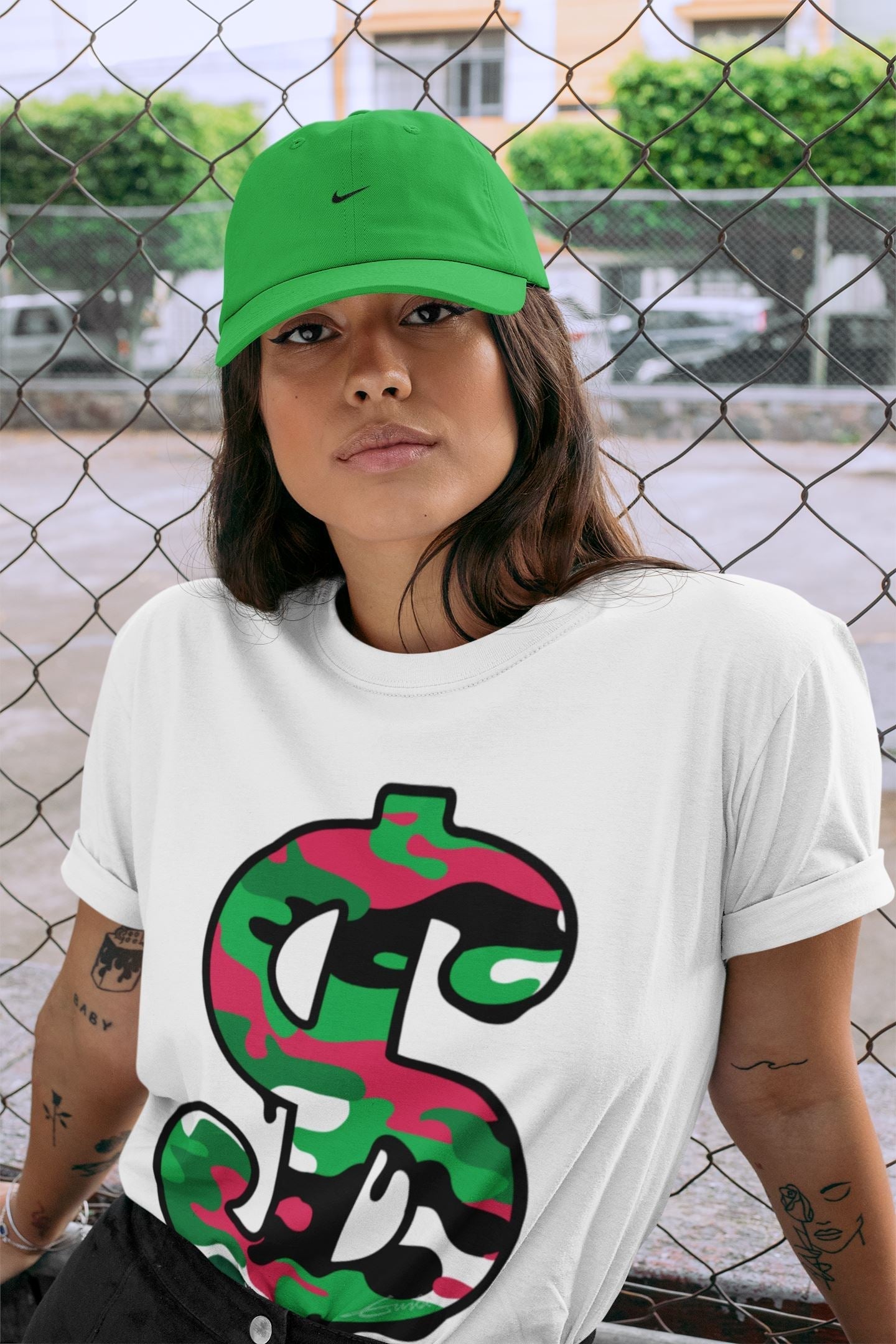 Dollar Camo Unisex Tops - Air Jordan 1 Lucky Green