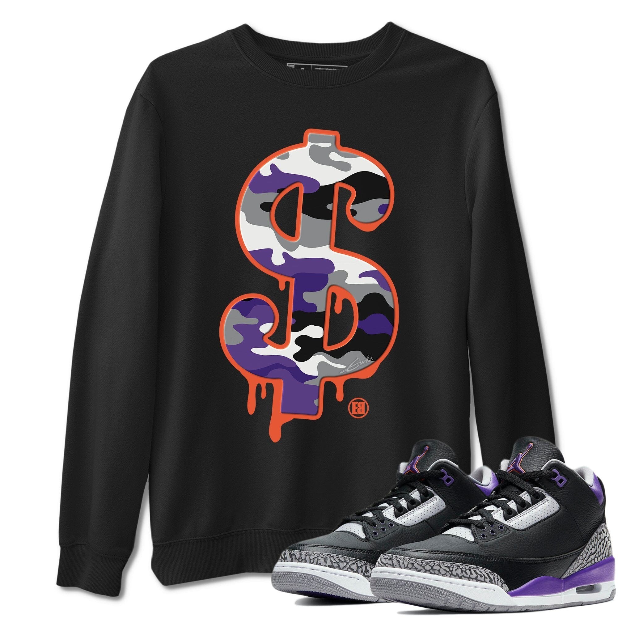 Dollar Camo Unisex Tops - Air Jordan 3 Court Purple