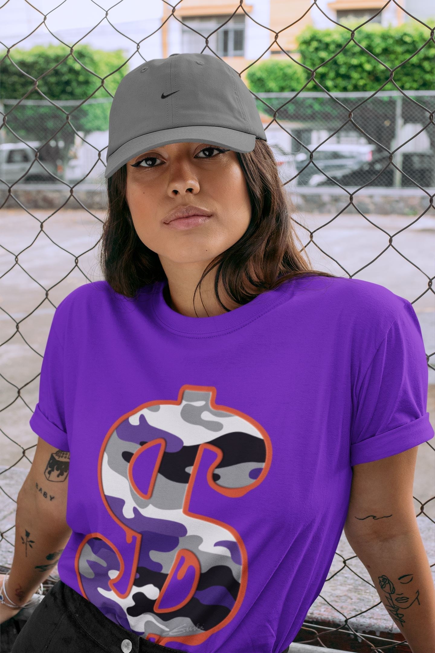 Dollar Camo Unisex Tops - Air Jordan 3 Court Purple