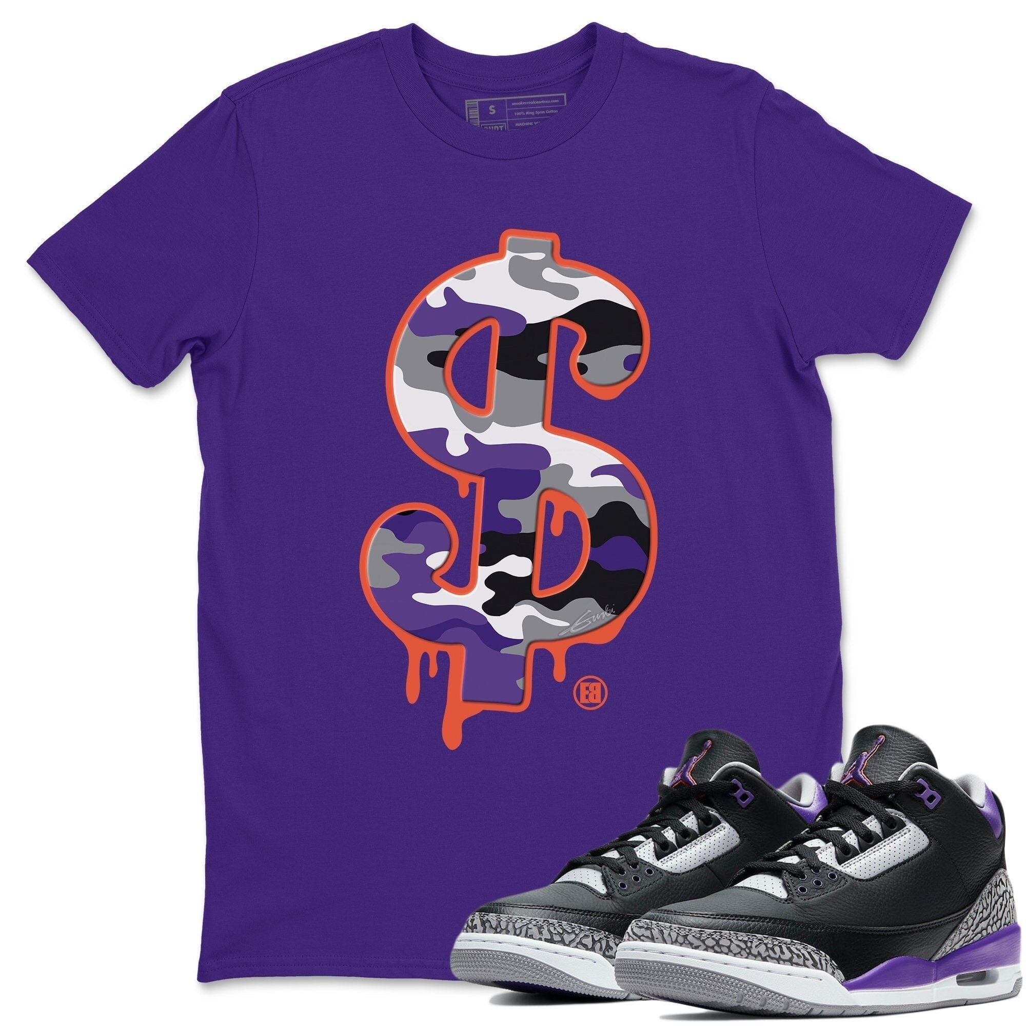 Dollar Camo Unisex Tops - Air Jordan 3 Court Purple