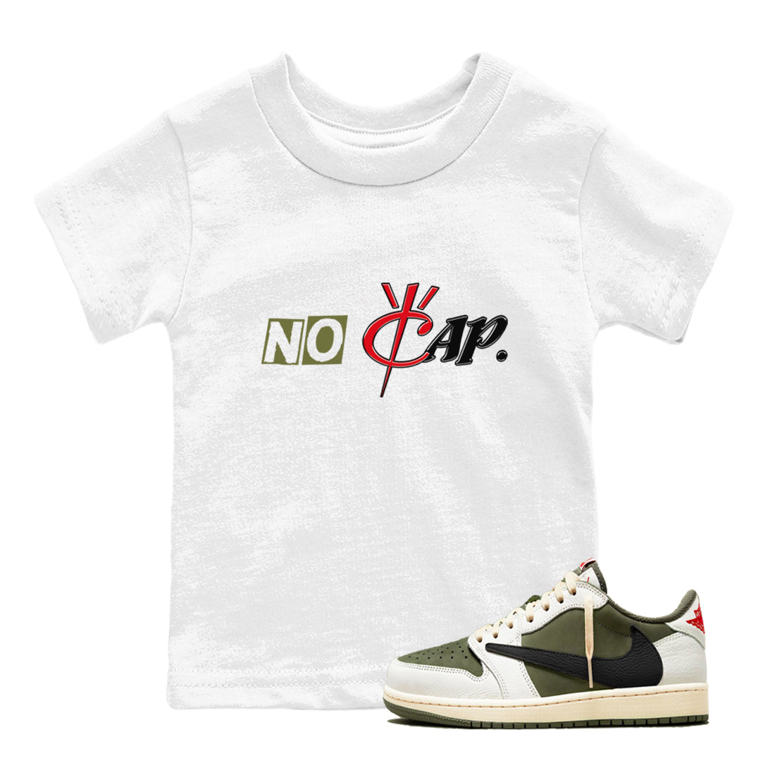 No Cap snkmatch Tees Kids - Air Jordan 1 Travis Scott Medium Olive