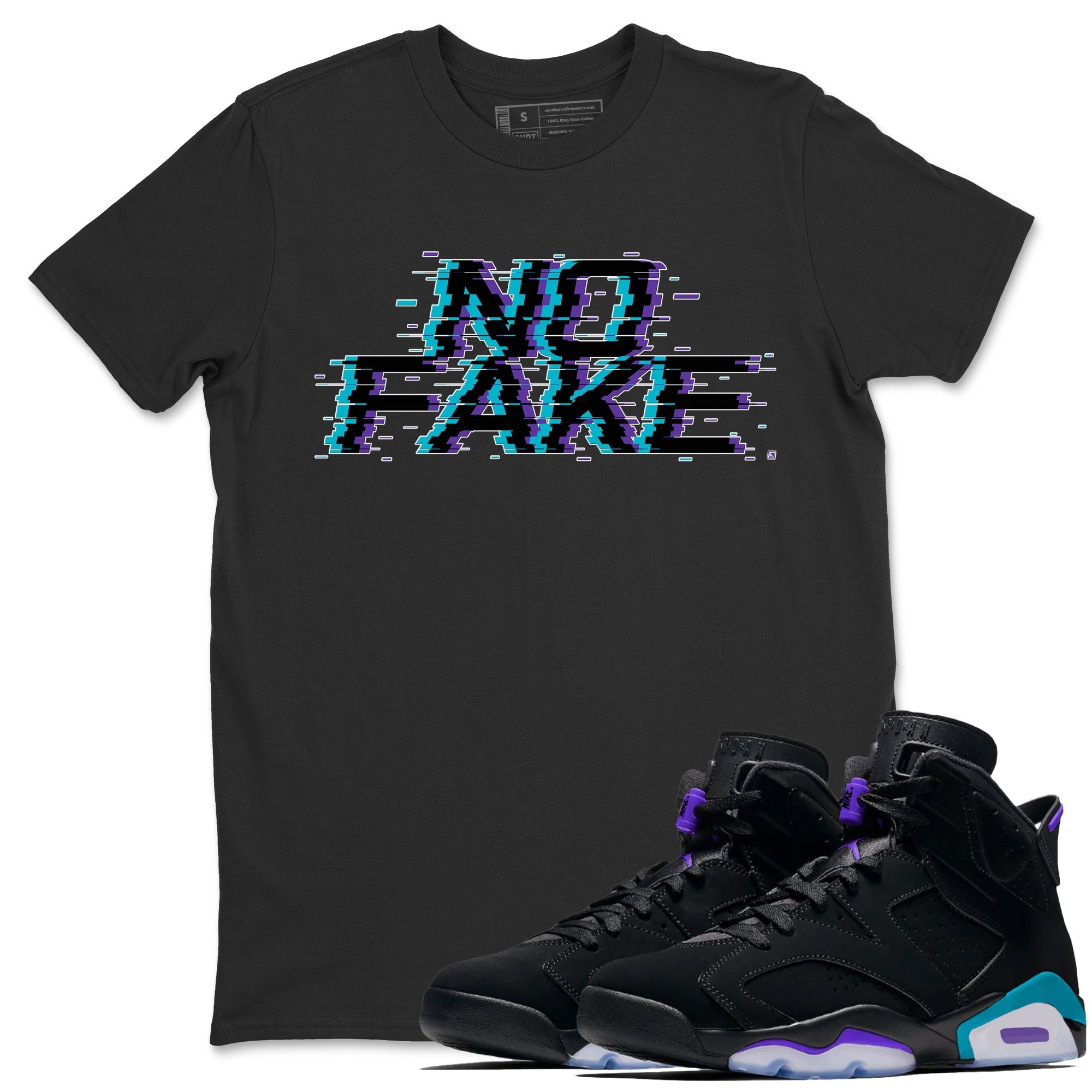No Fake Glitch snkmatch Tee - Air Jordan 6 Aqua