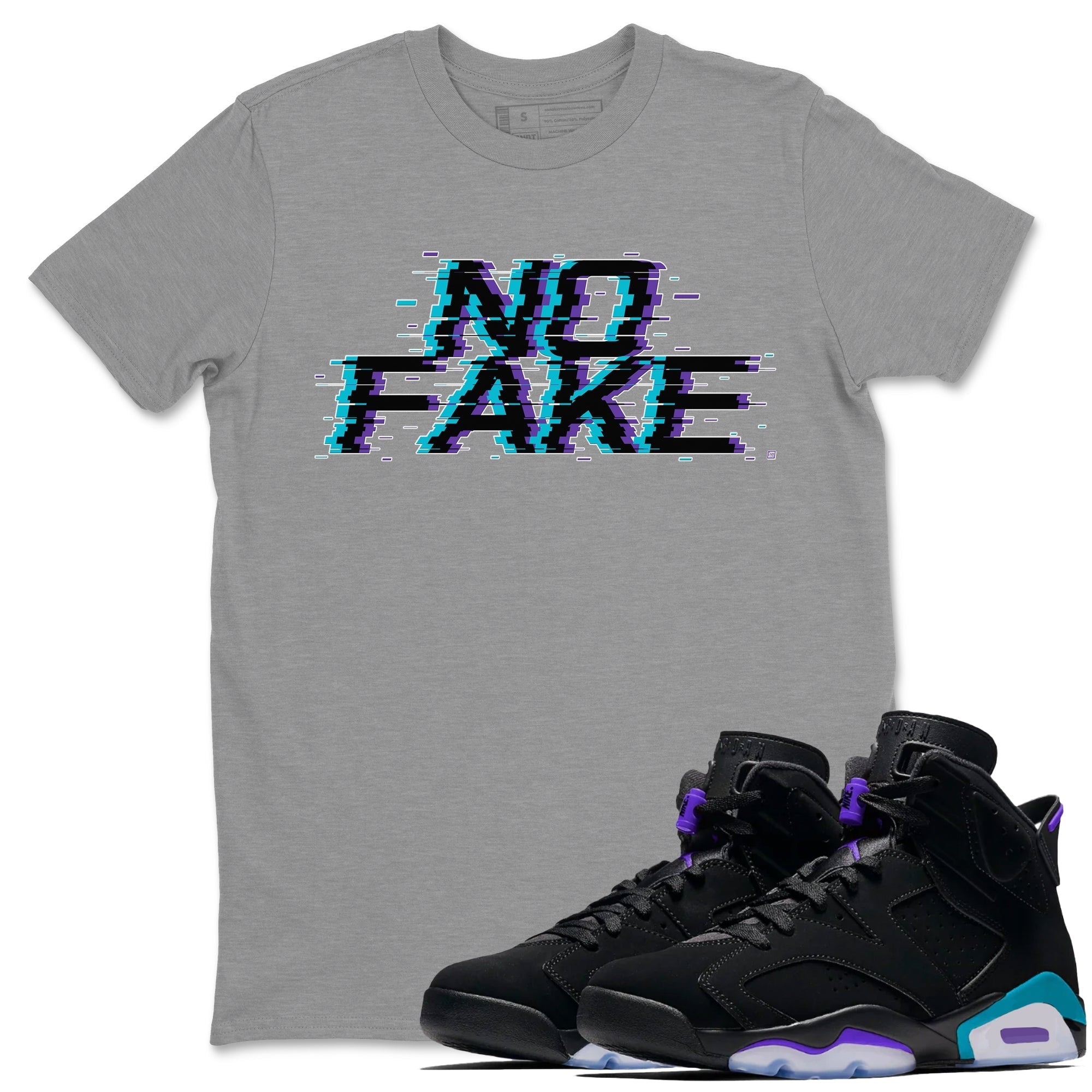 No Fake Glitch snkmatch Tee - Air Jordan 6 Aqua