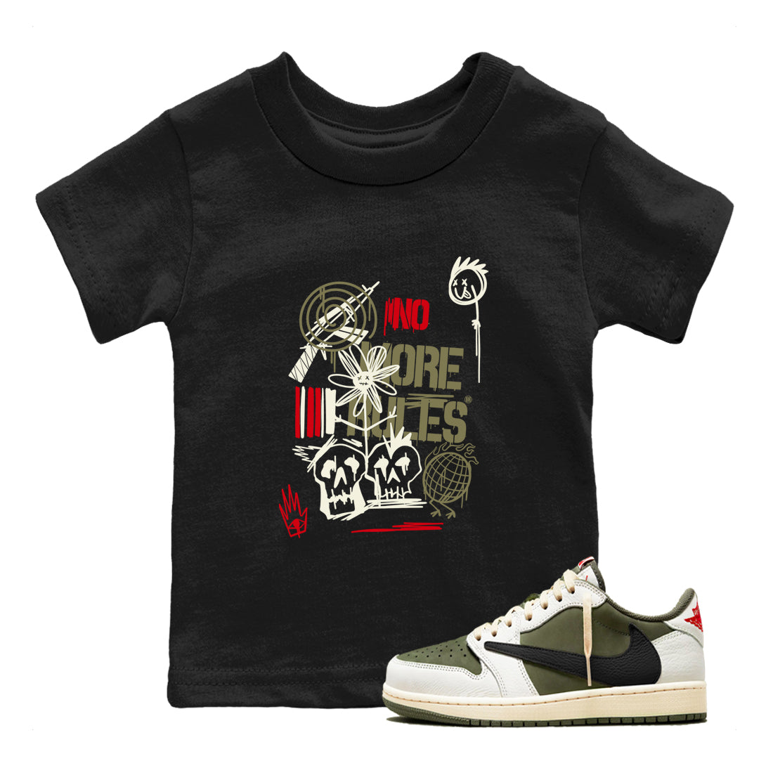 No More Rules snkmatch Tees Kids - Air Jordan 1 Travis Scott Medium Olive