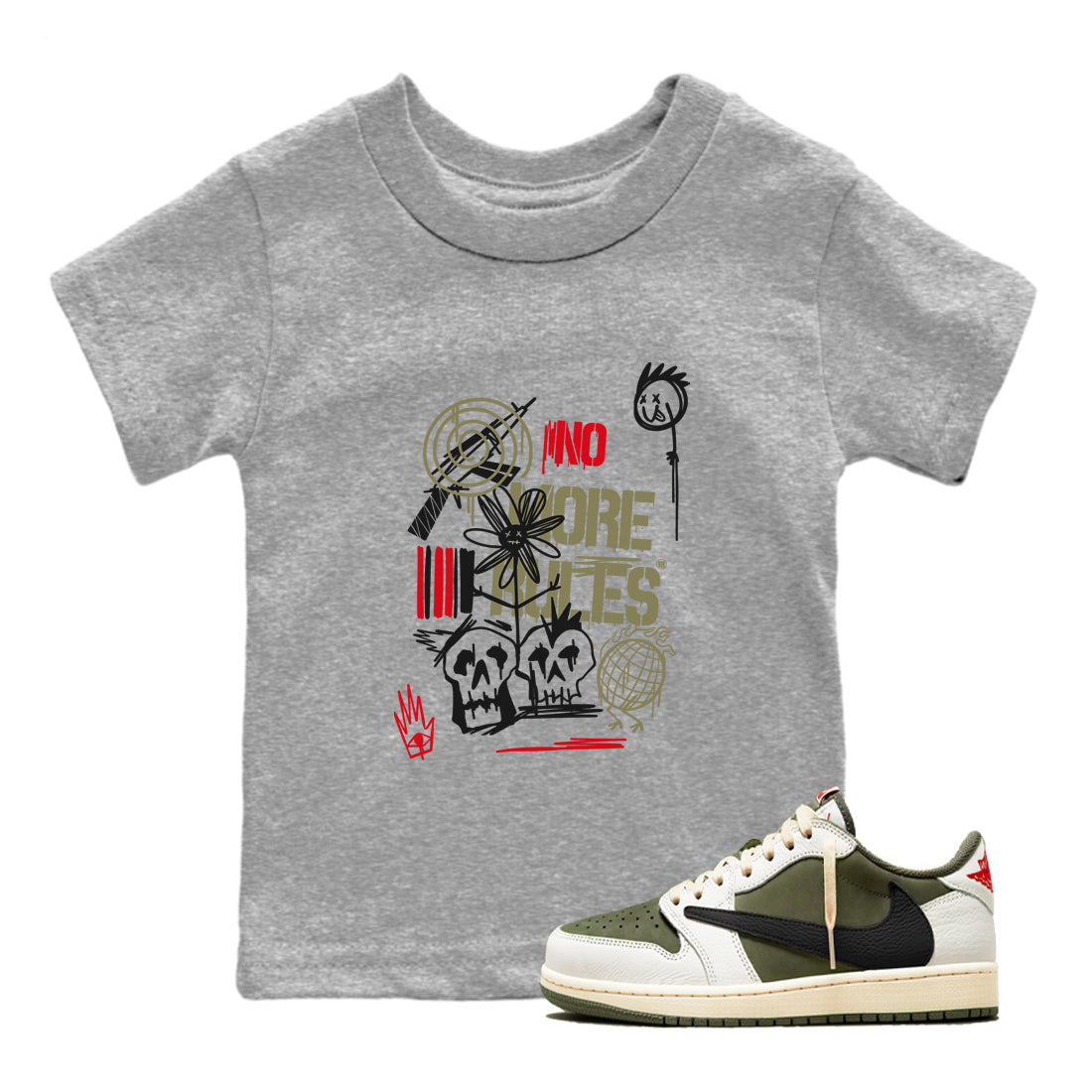 No More Rules snkmatch Tees Kids - Air Jordan 1 Travis Scott Medium Olive