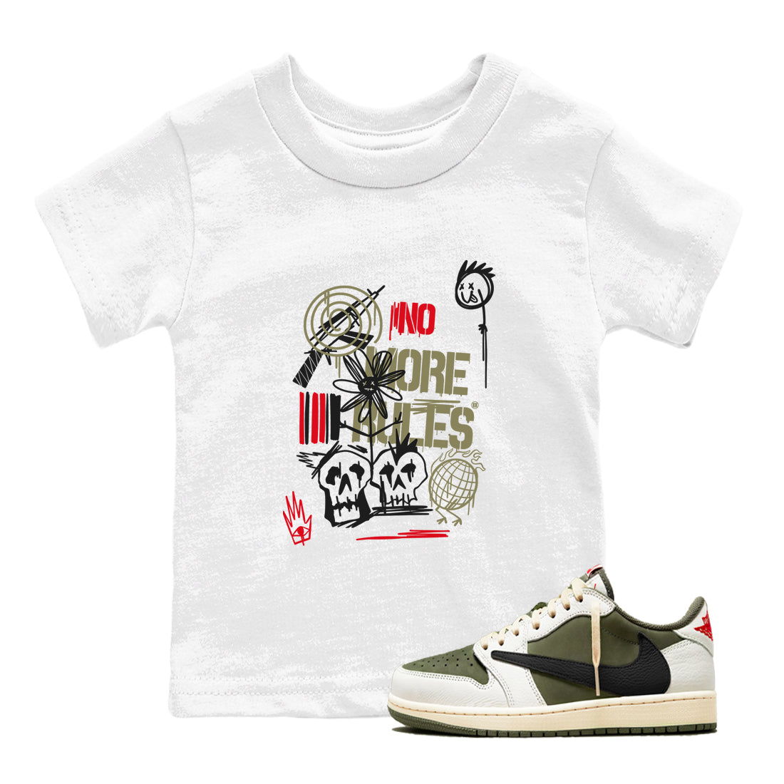 No More Rules snkmatch Tees Kids - Air Jordan 1 Travis Scott Medium Olive