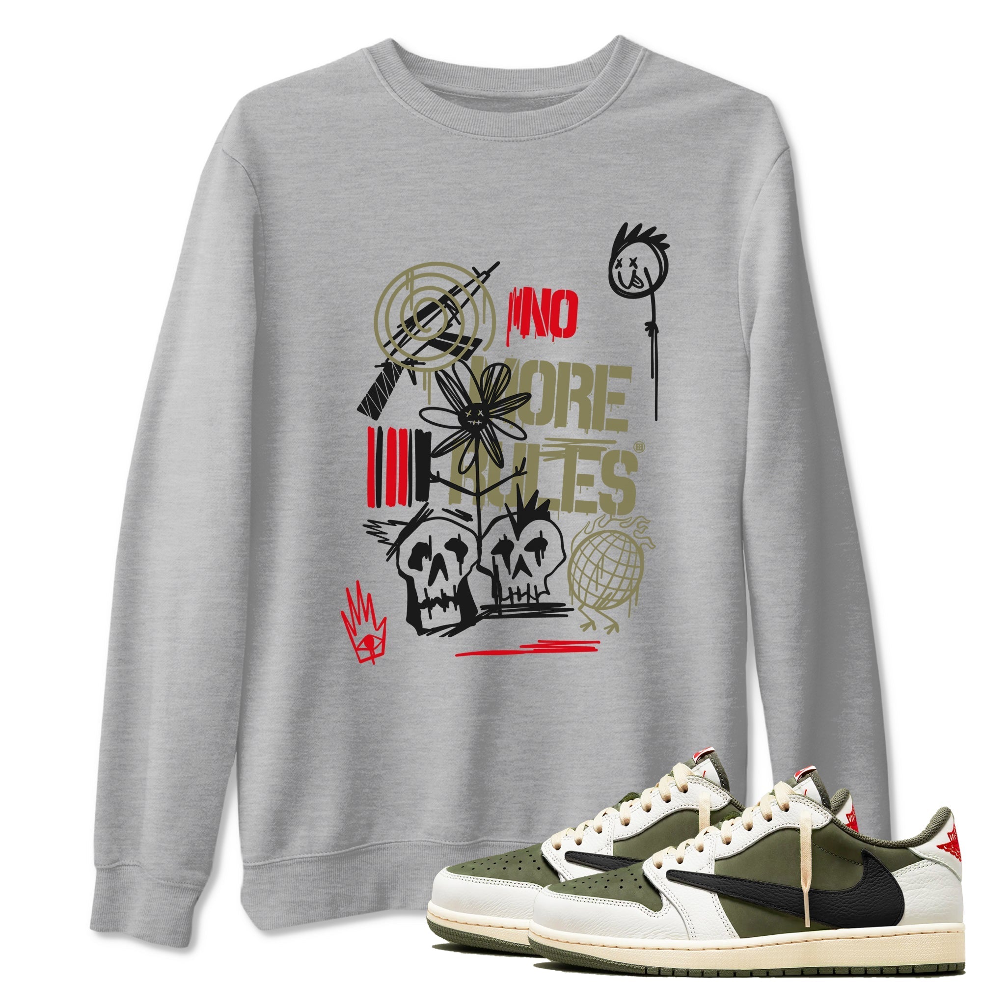 No More Rules snkmatch Tees - Air Jordan 1 Travis Scott Medium Olive