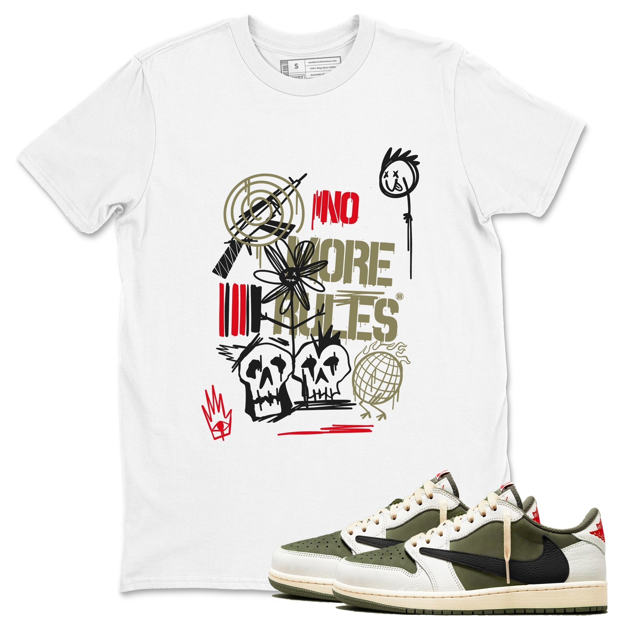No More Rules snkmatch Tees - Air Jordan 1 Travis Scott Medium Olive