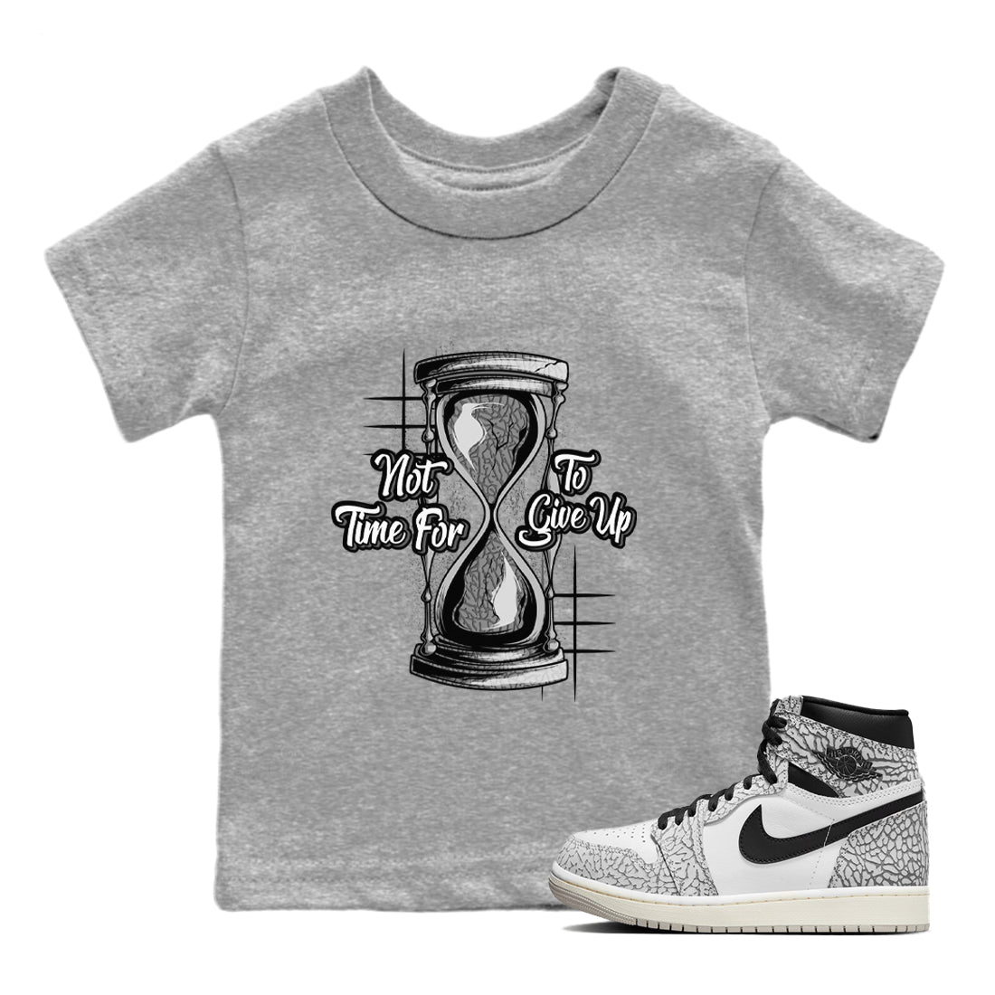 Not Time For To Give Up Kids Tops - Air Jordan 1 White Cement
