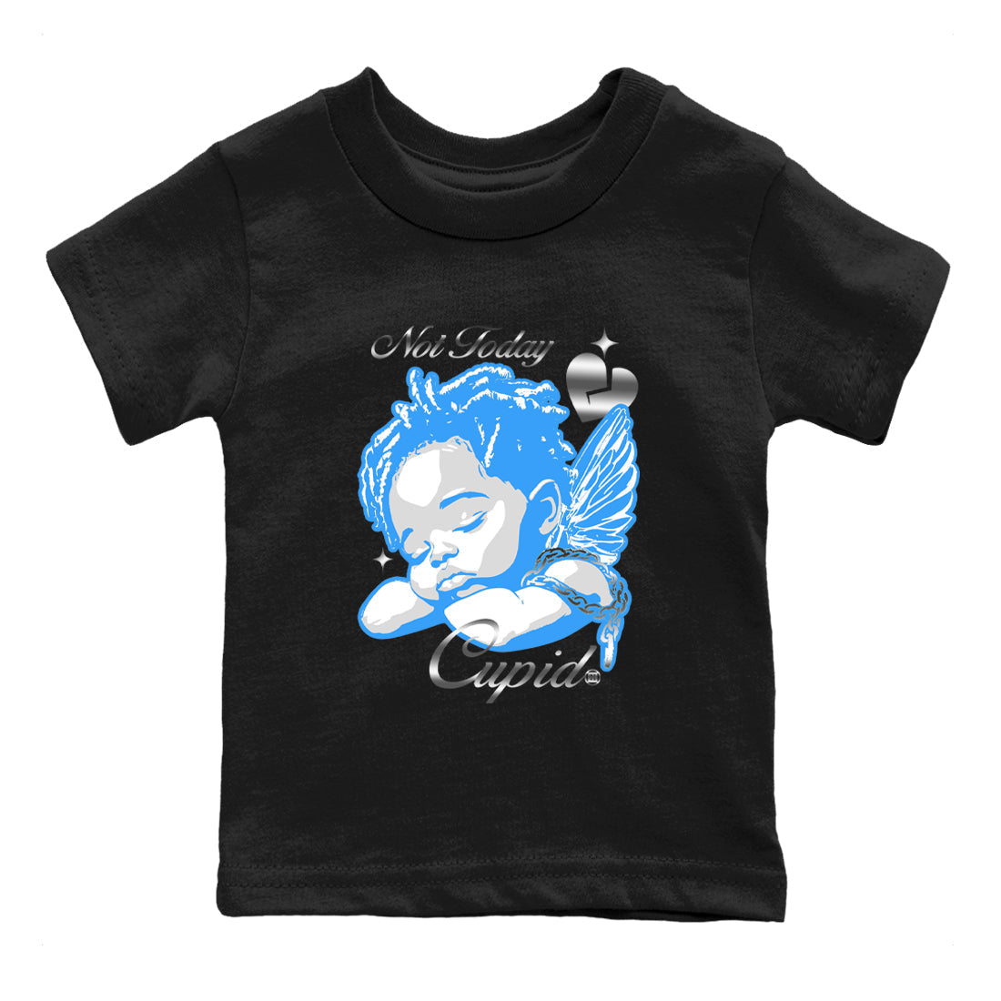Not Today Cupid snkmatch Tees Kids - Air Jordan 12 White and University Blue