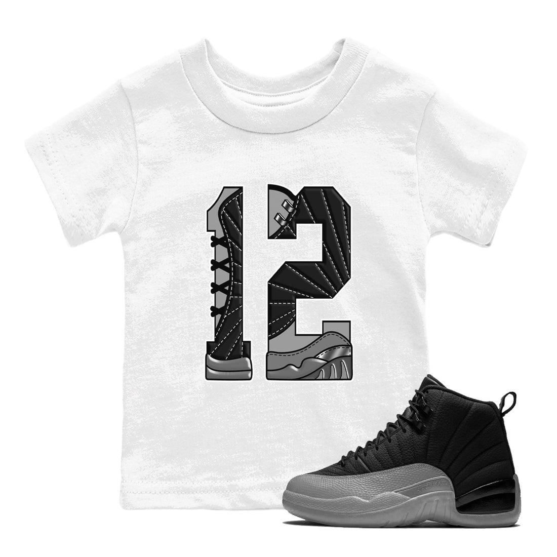 Number 12 snkmatch Tees Kids - Air Jordan 12 Black Wolf Grey