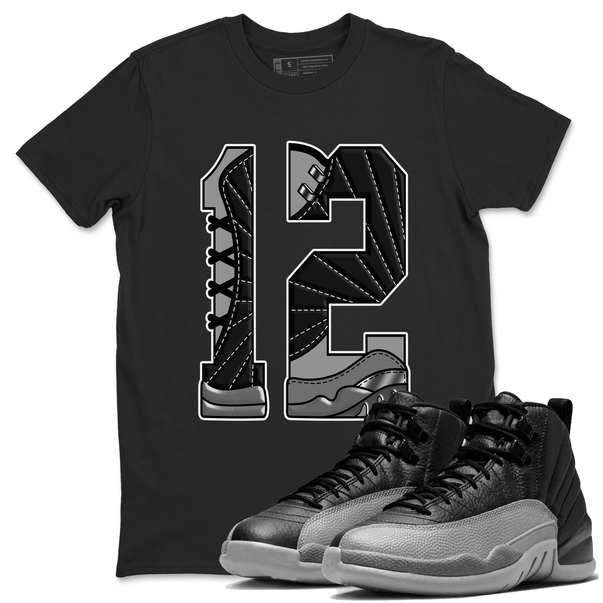 Number 12 snkmatch Tees - Air Jordan 12 Black Wolf Grey