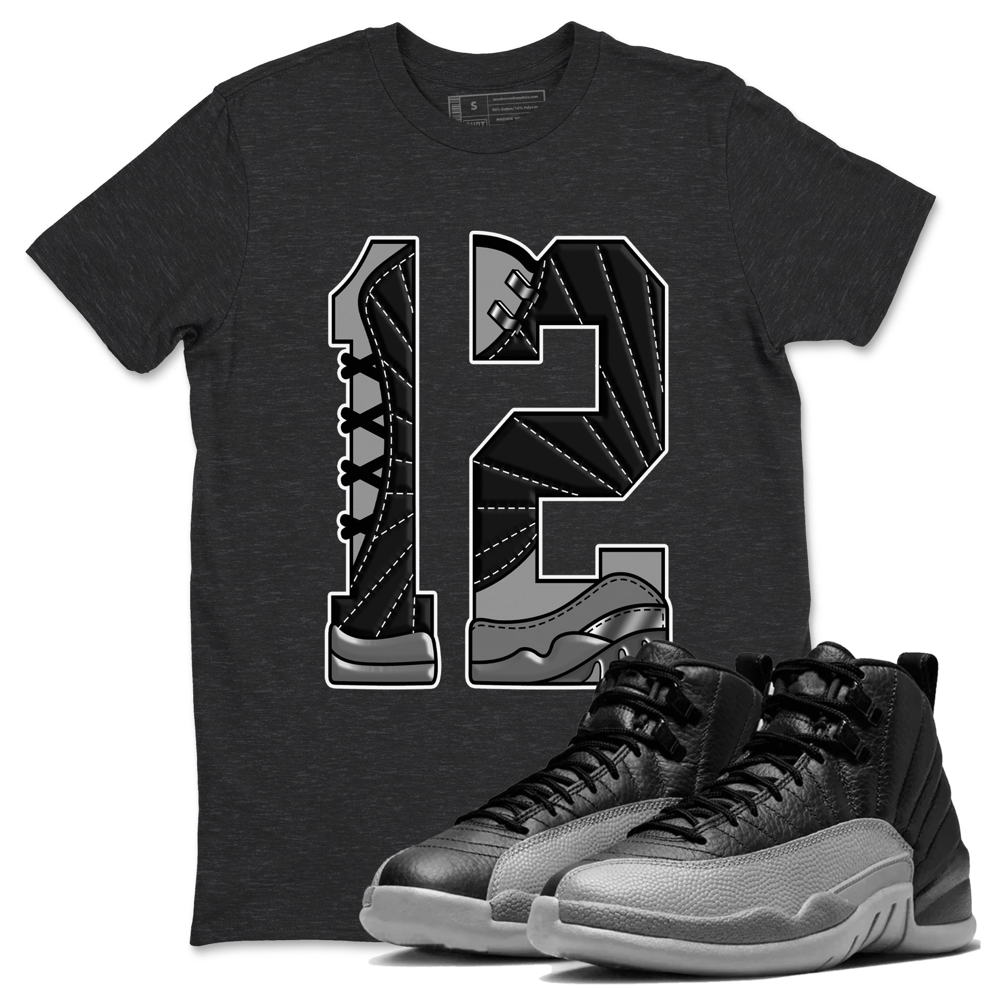 Number 12 snkmatch Tees - Air Jordan 12 Black Wolf Grey