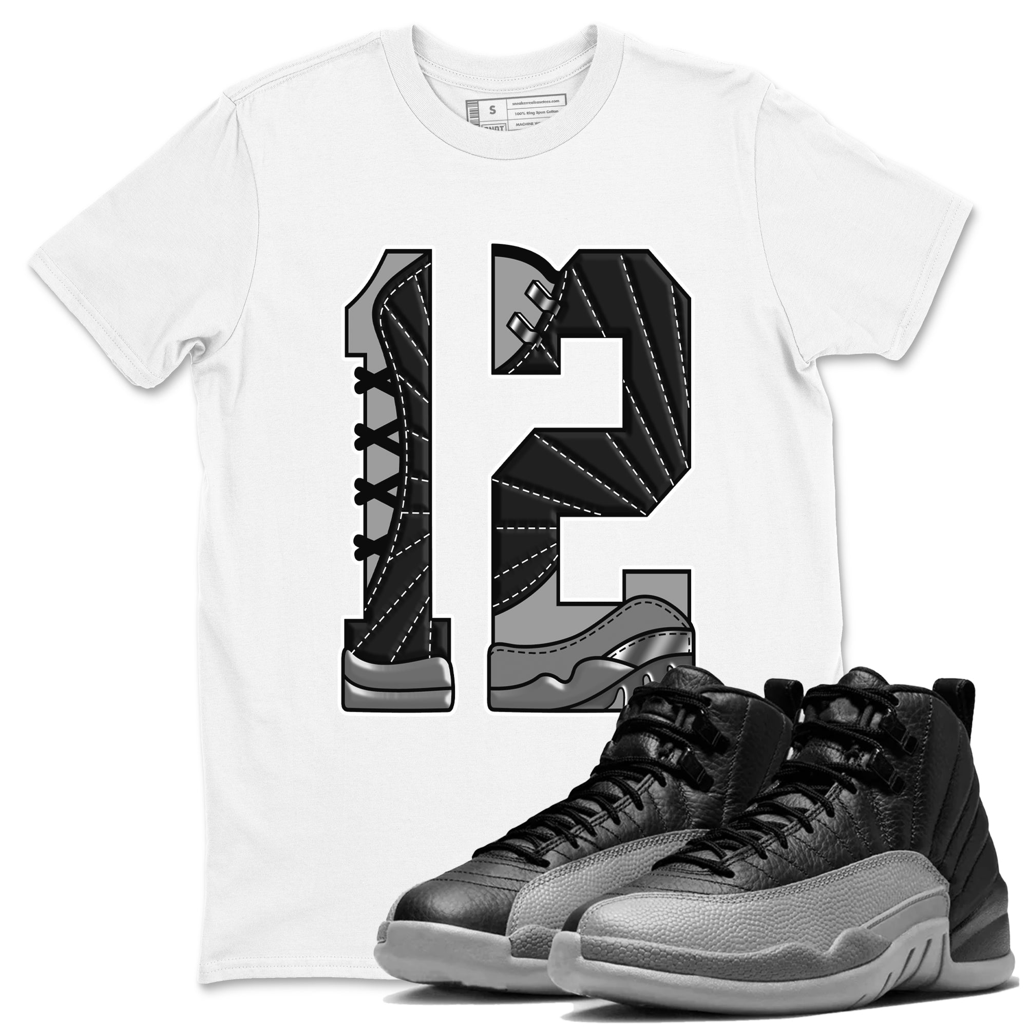 Number 12 snkmatch Tees - Air Jordan 12 Black Wolf Grey