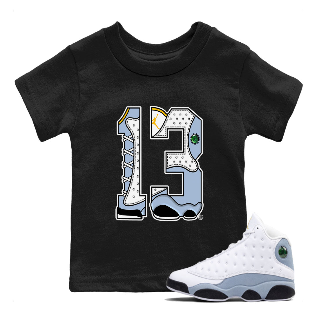 Number 13 snkmatch Tees Kids - Air Jordan 13 Blue Grey