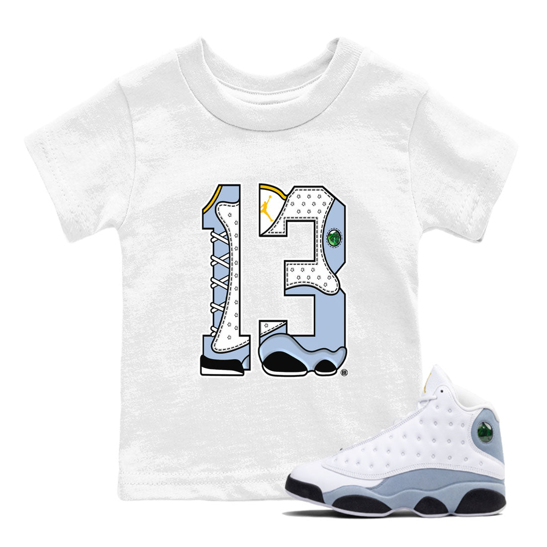 Number 13 snkmatch Tees Kids - Air Jordan 13 Blue Grey