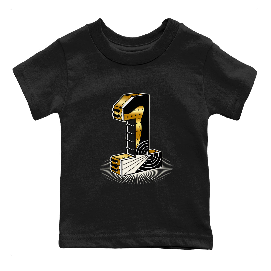 Number Statue snkmatch Tees Kids - Air Jordan 1 Black Metallic Gold
