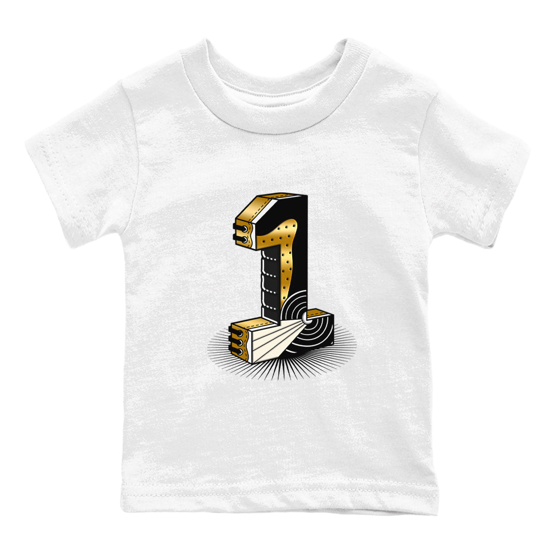 Number Statue snkmatch Tees Kids - Air Jordan 1 Black Metallic Gold