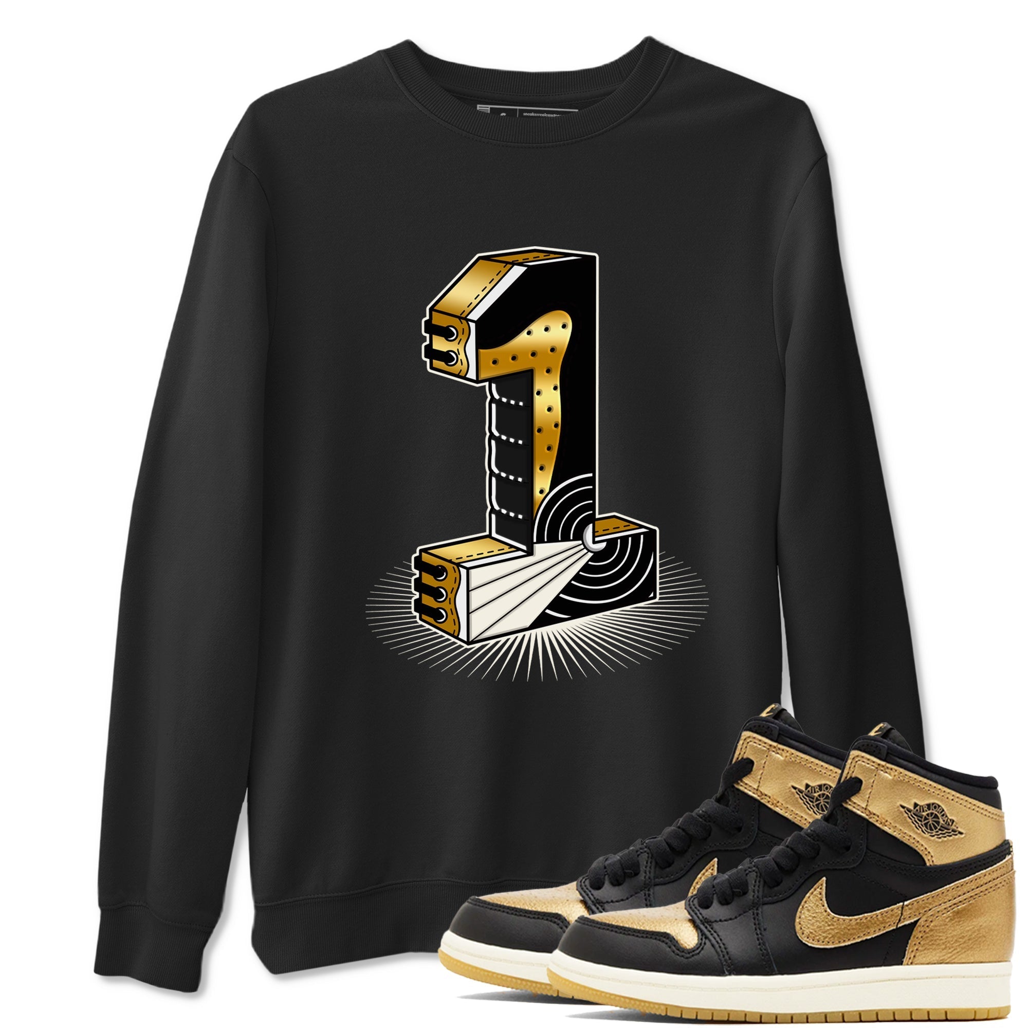 Number Statue snkmatch Tees - Air Jordan 1 Black Metallic Gold