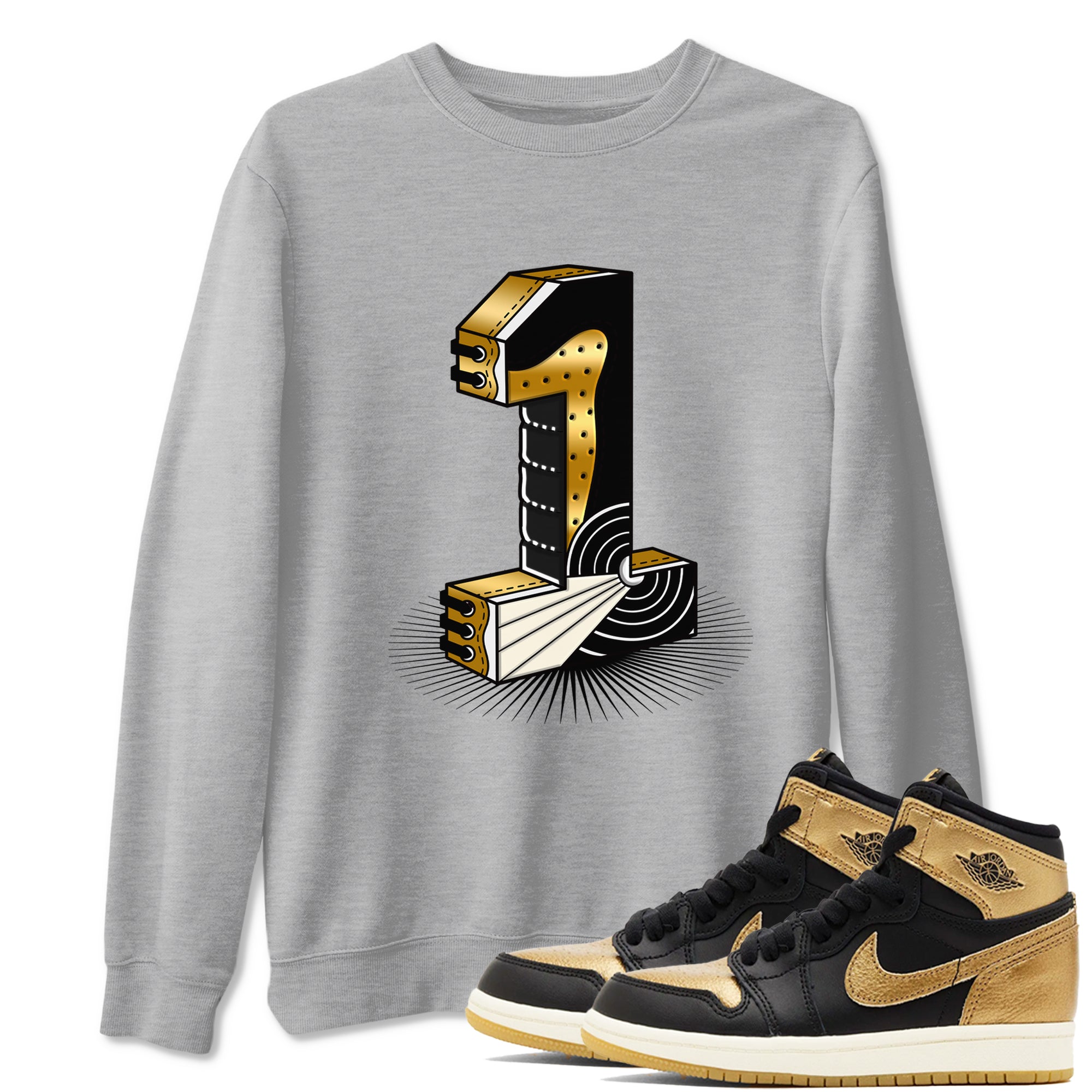 Number Statue snkmatch Tees - Air Jordan 1 Black Metallic Gold